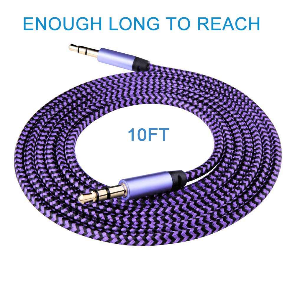 2pack/10 Feet Aux Cord, 3.5mm Audio Cable Ox Chord Male to Male Headphone Cord Auxiliary Stereo Jack Cables for Car, Eco Dot, Bose Speaker, iPad, I Pod, Smartphones Beats Auxiliar De Audio Wire 5