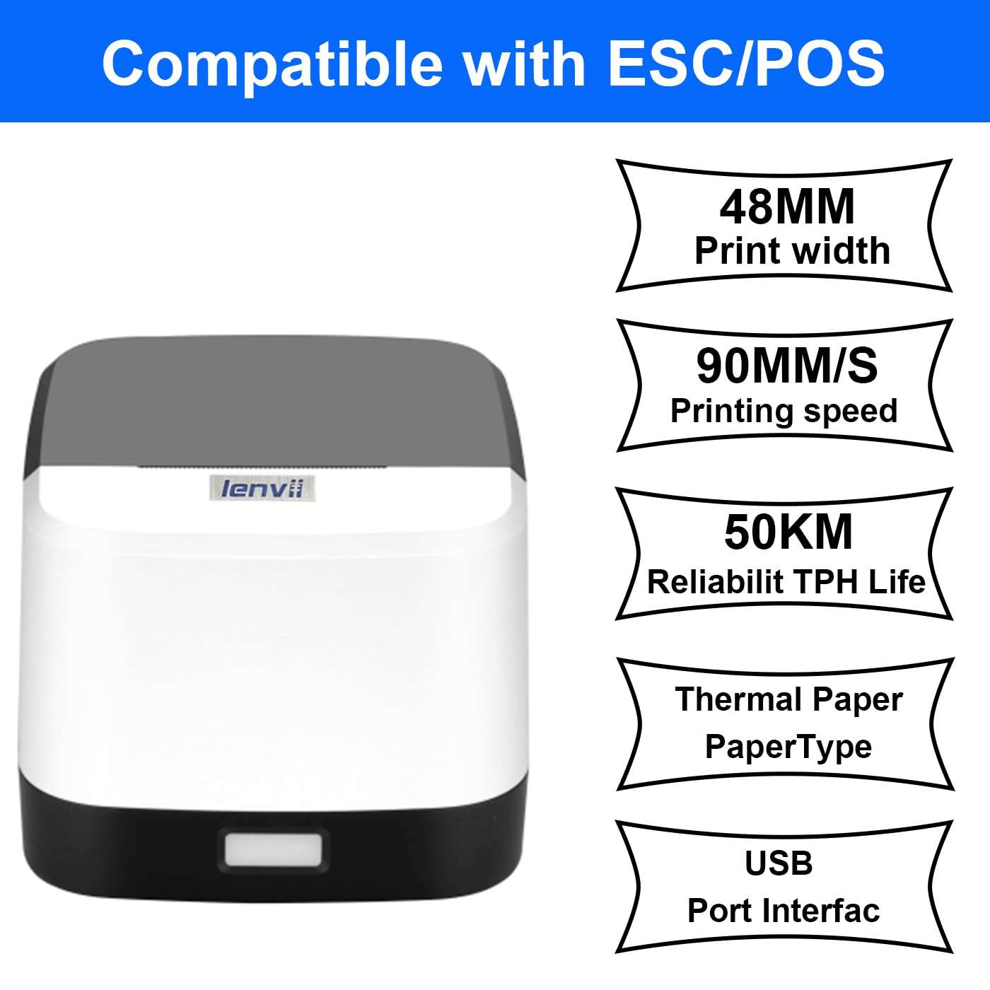 LENVII LV-R258 58MM POS Thermal Printer, USB and LAN Ports, Compatible with Windows and Mac, Suitable for Retail/Supermarket/Kitchen/Clothing Stores 3