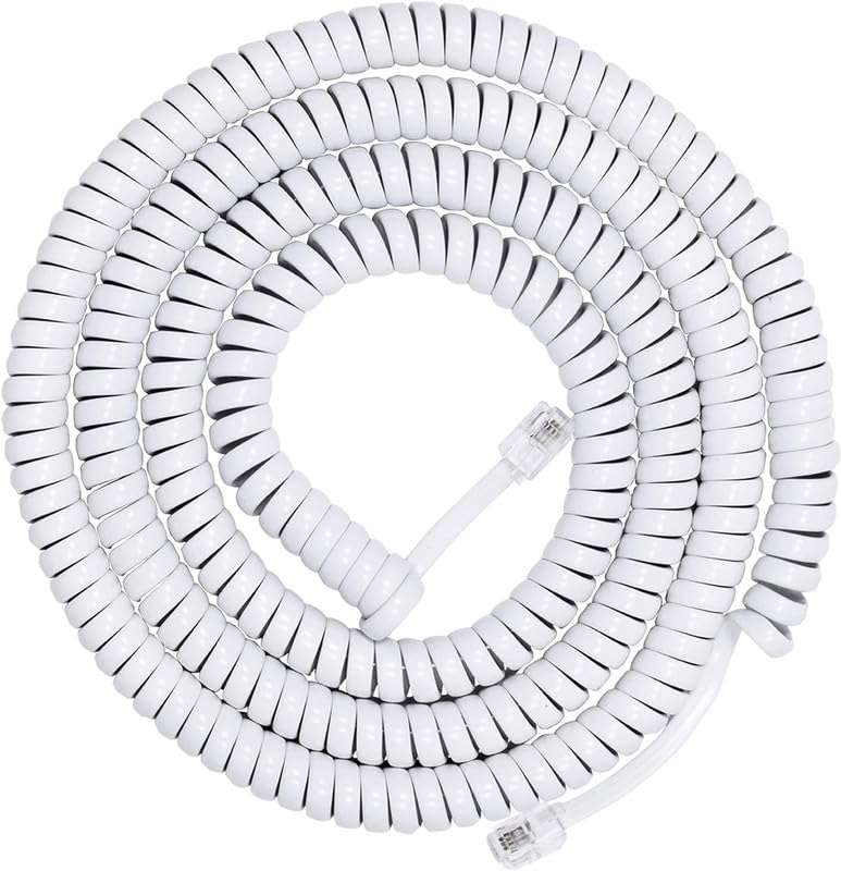 FEDUS Telephone Phone Handset Cable Cord, 12Ft Uncoiled / 2Ft Coiled, Landline Phone 4P4CPure-Copper Coiled Curly Cord Male to Male RJ9/RJ10 Cable, Telephone Accessory, Pack 2