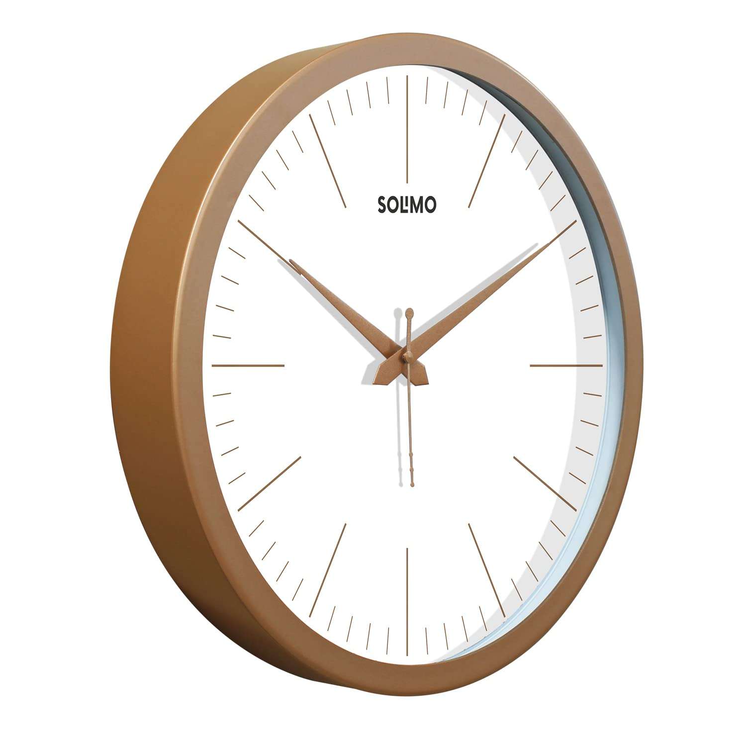 Amazon Brand - Solimo Elegant Metallic Analog Wall Clock, Silent Sweep, Slim Line Time Indicator (12 Inches, Copper Frame) 5