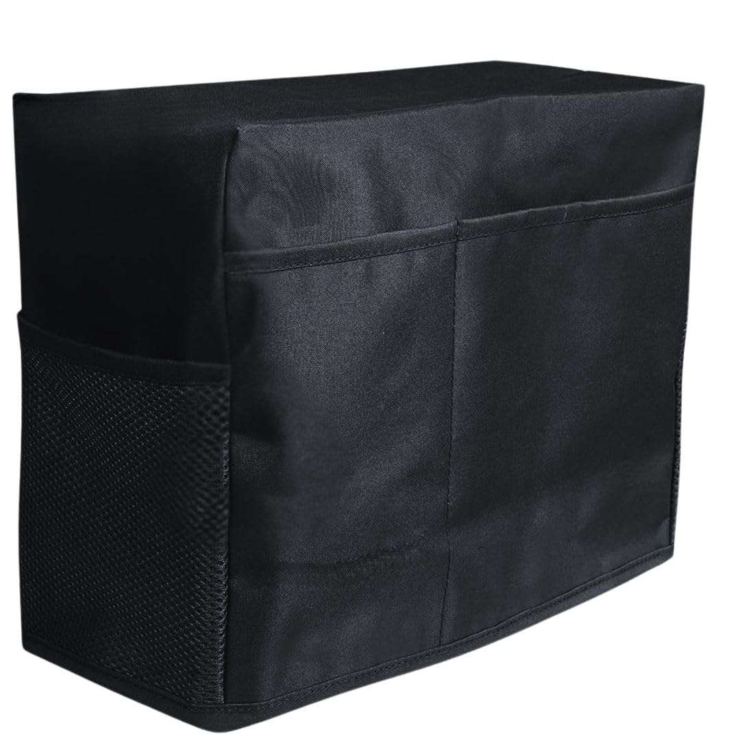CVANU Sewing Machine Polyester Cover with Storage Pockets Protect from Dust & Dirt Compatible for All Stitching Machine (15.8inchX13.4inch) Black 3