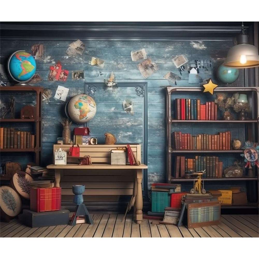 School Pictures Backdrop 10x8ft Fabric Back to School Backdrop Bookshelf Study Room Background Graduation Day Party Decor Teachers Online Teaching Background Students Photos 1