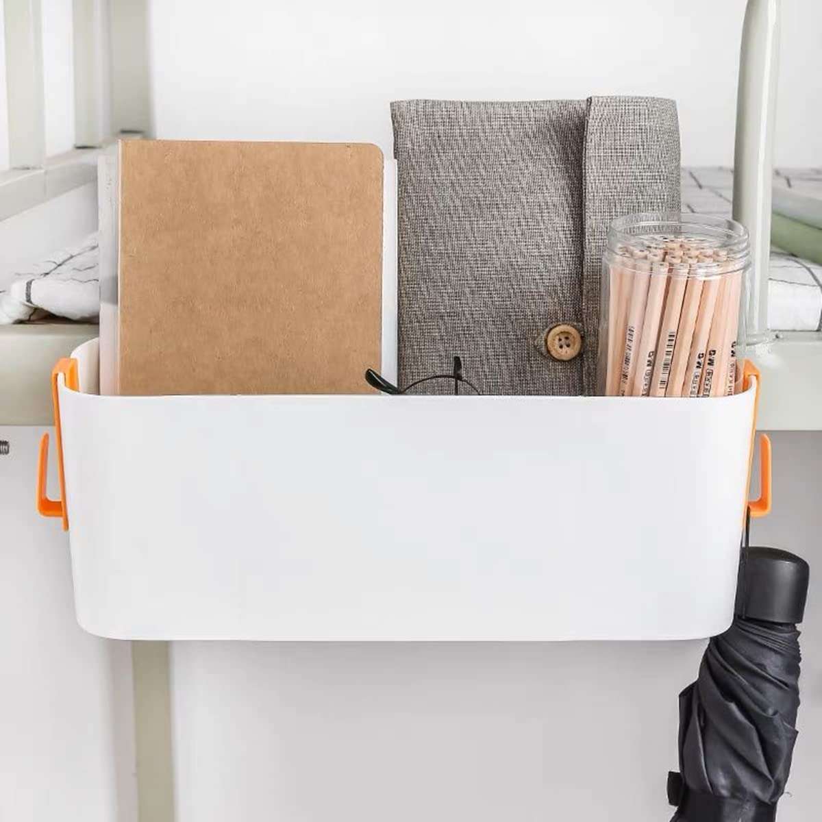 HYOATREA Bedside Storage Organizer Caddy Hanging Organizer Bunk Bed Shelf Holder Pocket for College Dorm Room Baby Bed Rails (Orange) 5