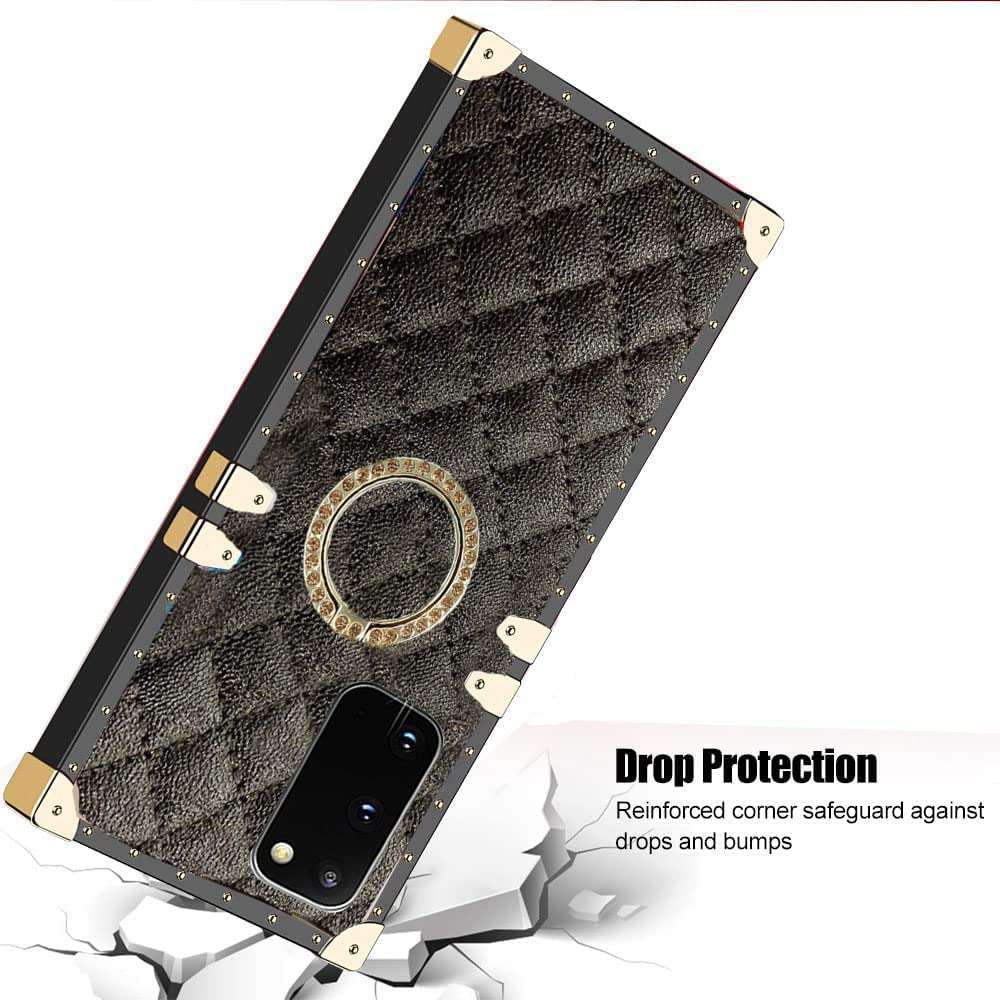 KAPADSON for Samsung Galaxy A71 5G Case Luxury Grid Skin Design TPU+ PU Leather Gold Square Protection Corner Back Case with Strap - black 3