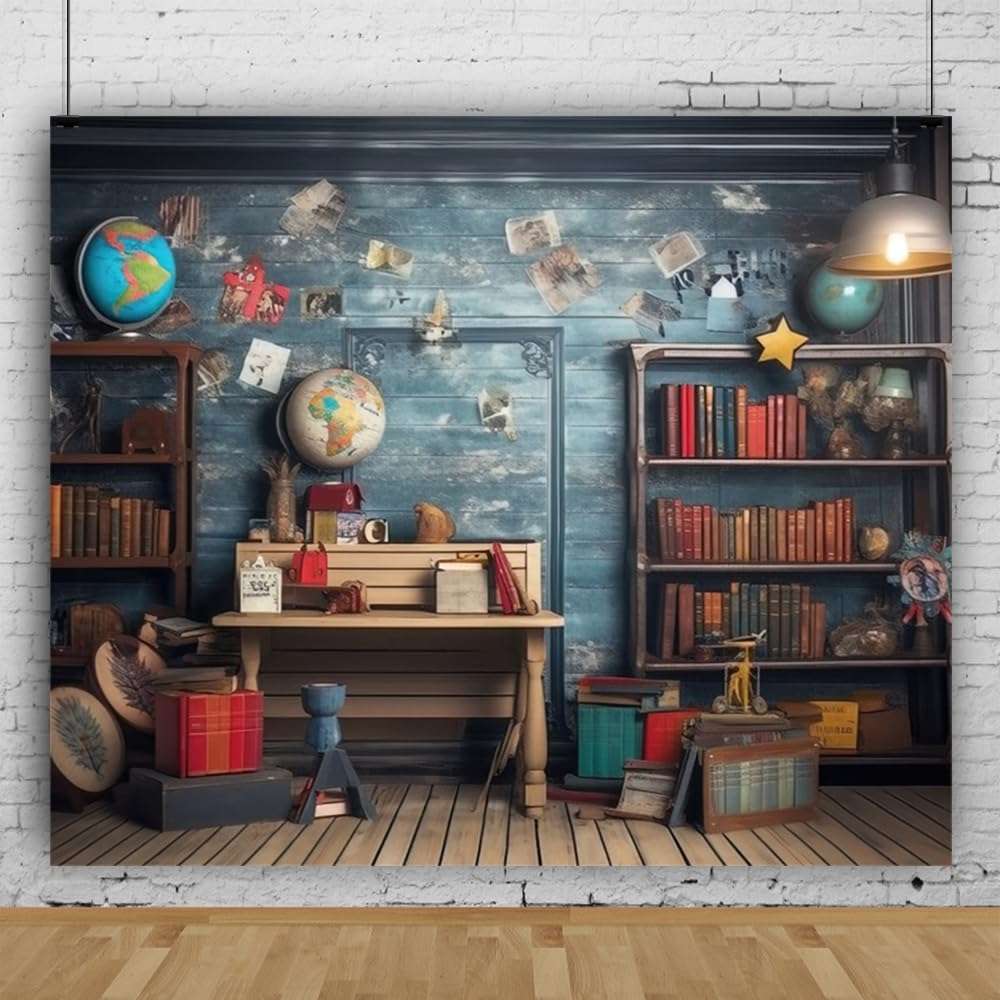 School Pictures Backdrop 10x8ft Fabric Back to School Backdrop Bookshelf Study Room Background Graduation Day Party Decor Teachers Online Teaching Background Students Photos 3
