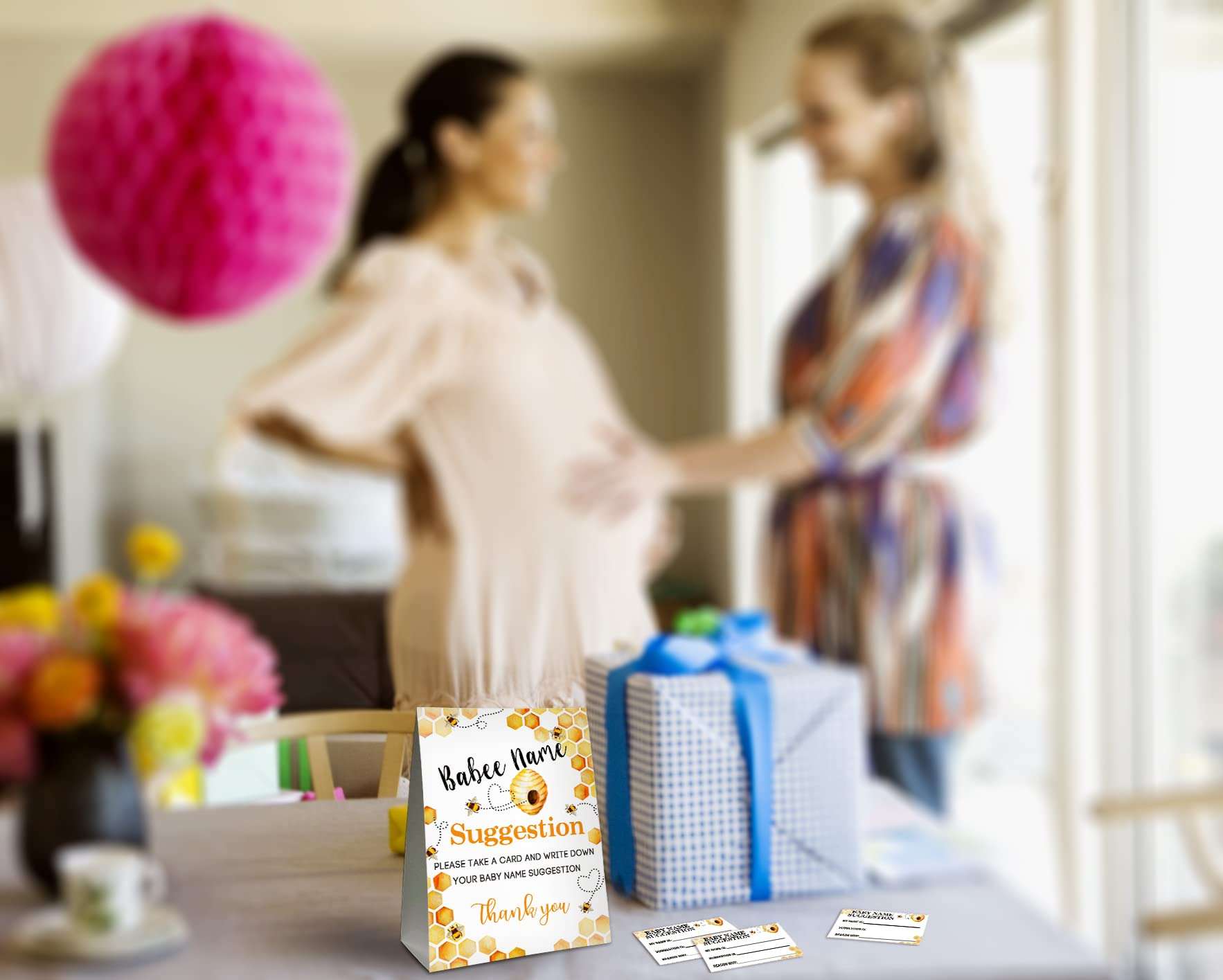 Baby Name Suggestion For Baby Shower Games, Honeycomb Bumble Bee Themed Name Suggestion Game Card, Party Favors Supplies Decorate For Baby Showers Game Cards, 1 Sign & 50 Cards Per Pack –(bbname-005) 4