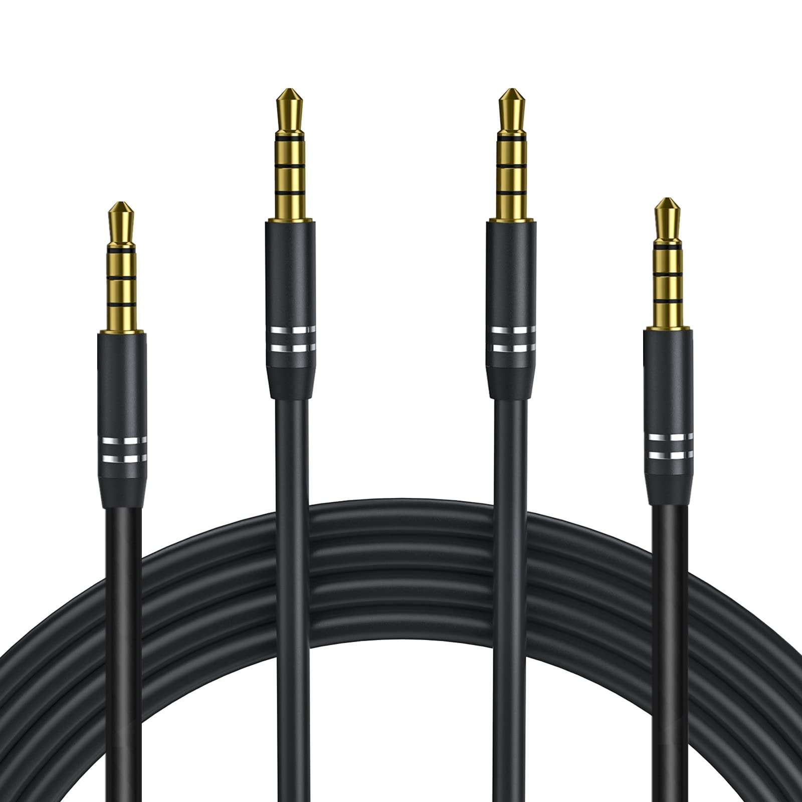 Jeselry 2 Pack 3.5mm Audio Cable Male to Male (4Ft/1.2M), 4 Pole Hi-Fi Stereo AUX Cord, Audio Jack Auxiliary Cord Extension Adapter for Headphones, Car and All 3.5 mm Enabled Devices - White 1