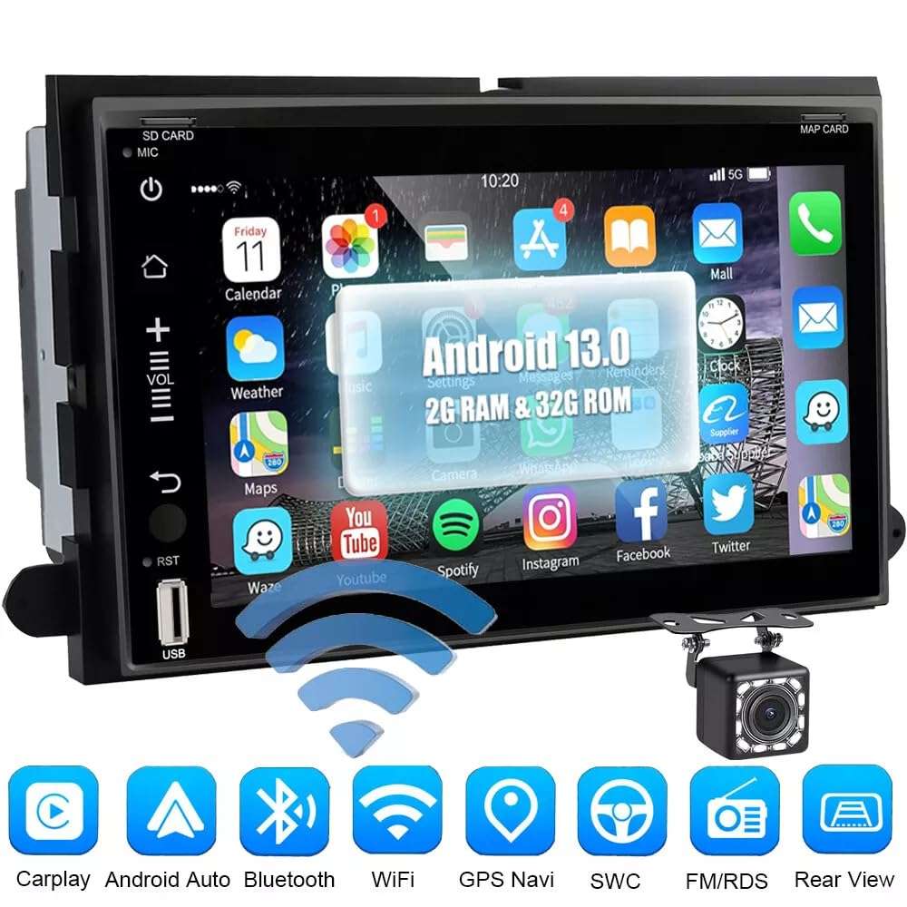 Android 13 Car Stereo Radio for Ford E250/E350 2009~2014 for Ford Escape 2008~2012 7in GPS Navigation for CarPlay Wireless Android Auto Bluetooth FM/RDS WiFi/SWC/Mirror Link 2+32G 4