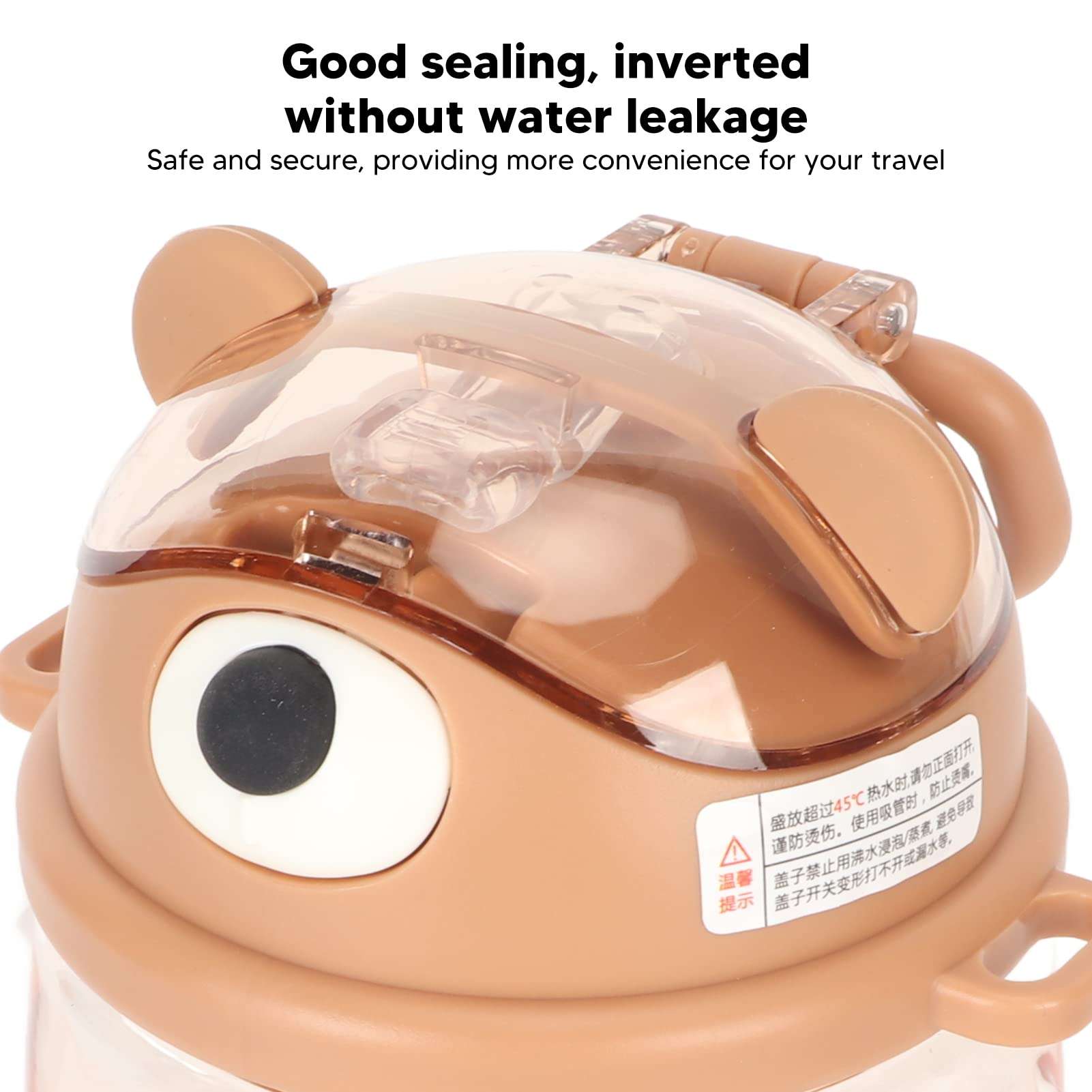 Bear Water Bottle, Kawaii Safe 700ml Hiking Plastic Water Bottle Cute Water Bottles Water Bottle with Strap Kids Water Bottles Kawaii Water Bottle for School Sports Camping Picnic(Coffee) 5