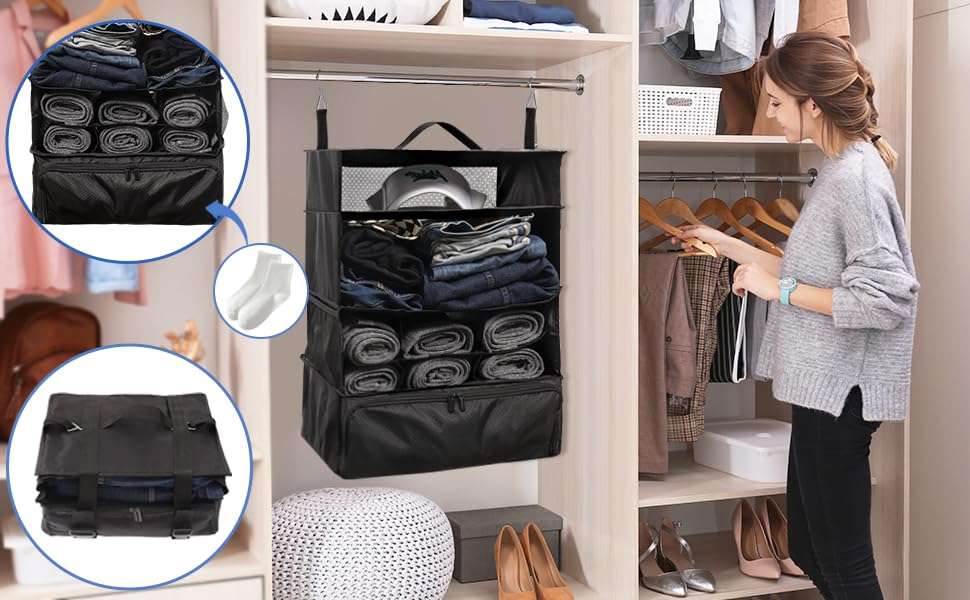 Kitwe Portable Packing Luggage Organizer with Hanging Travel Shelves & Laundry Storage Compartment 4