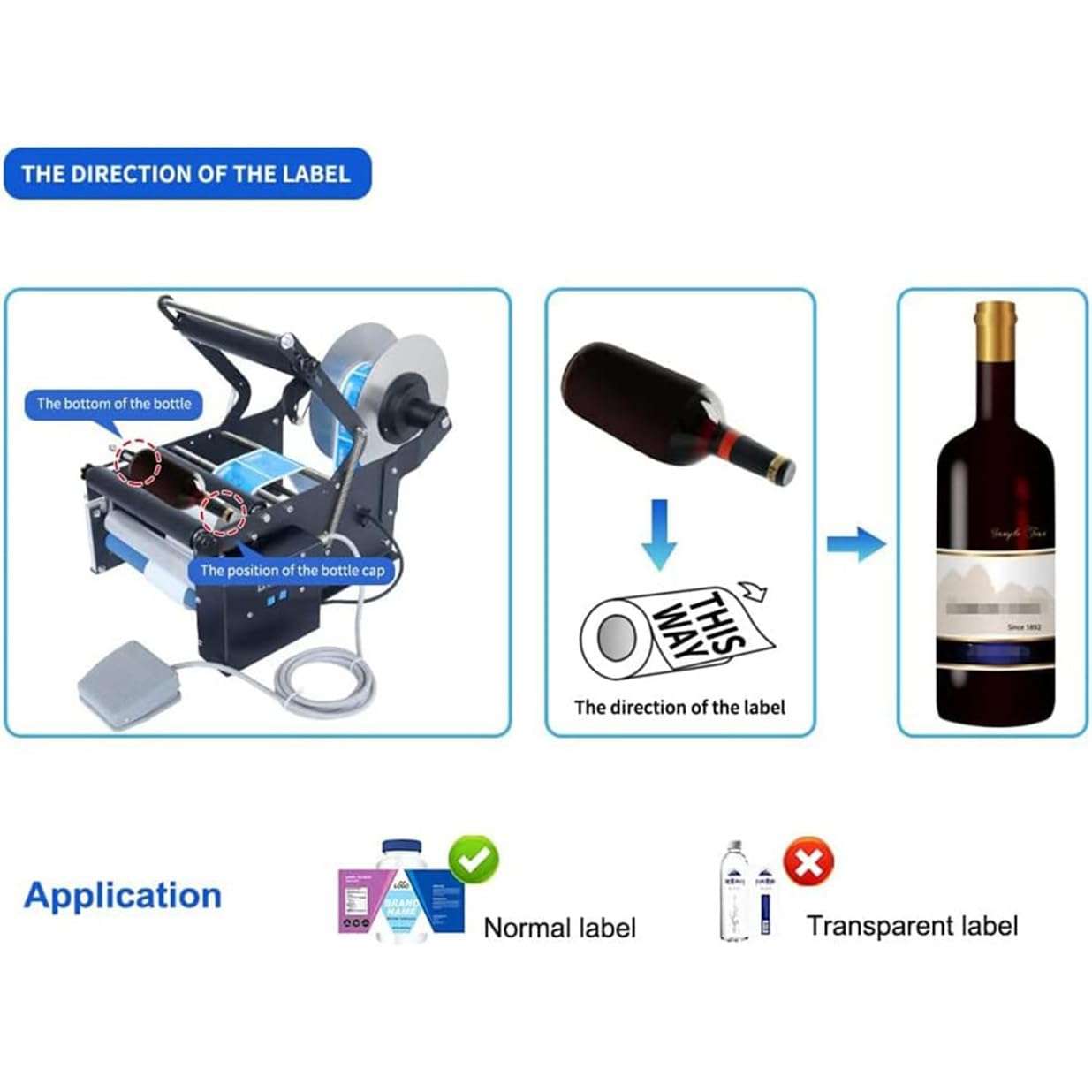 KJZQLMZ Round Bottle Labeler with Foot Pedal, Electric Labeler, Adjustable self-Adhesive Label Printer for cans and Bottles 6