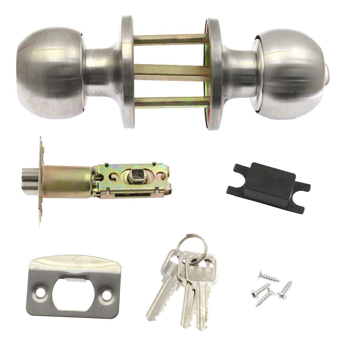 BTMB Ball Shaped Door Knobs Entry Door Knobs Lock Stainless Steel Keyed Entry Door Lock with 2 Keys(For doors thicknes:1-49/64 inch to 2-9/16 inch/45mm to 65mm)-1pc 2