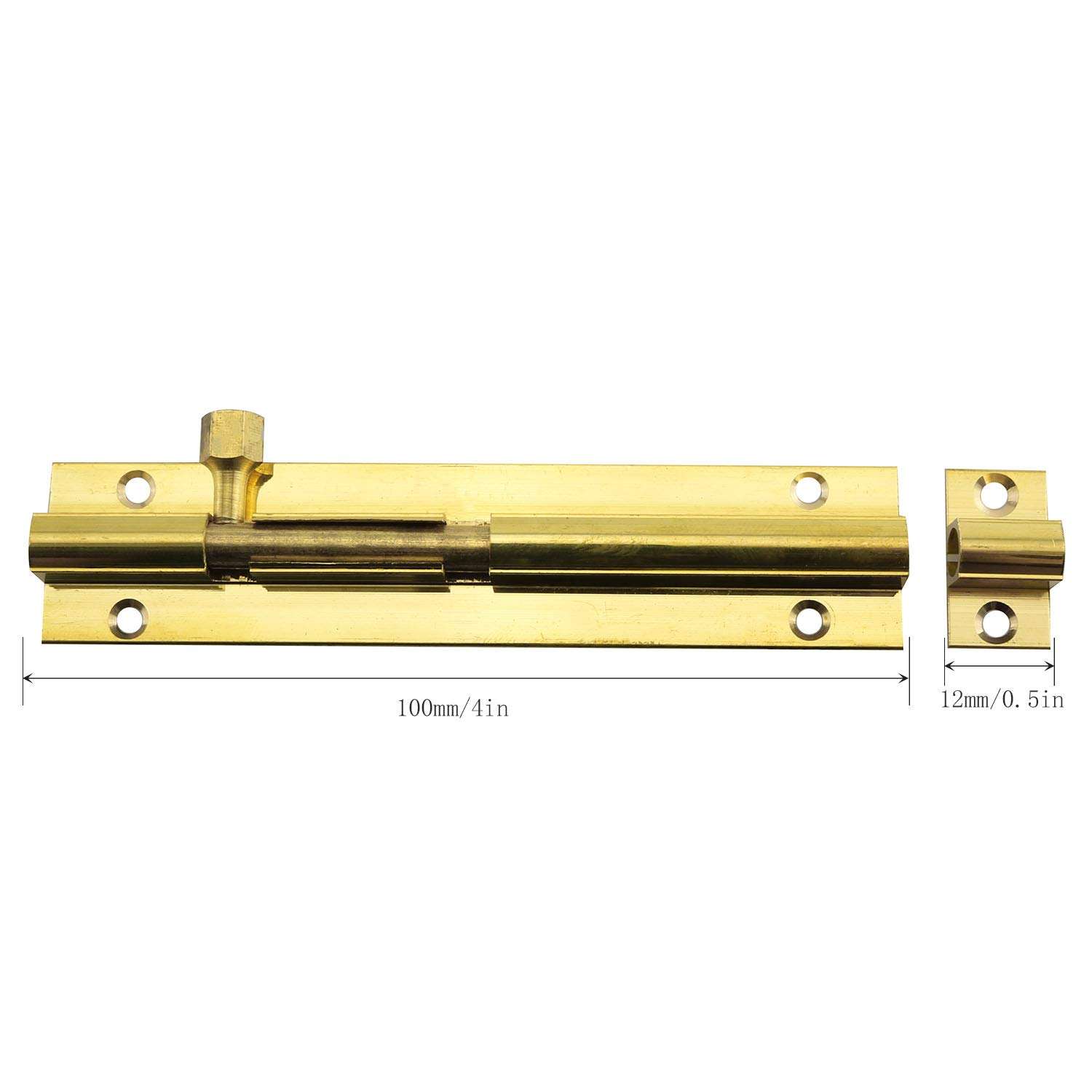 JCBIZ 4" Pure Brass Bolt Antique Wooden Door Cabinet Latch for Wooden Doors and Windows 4