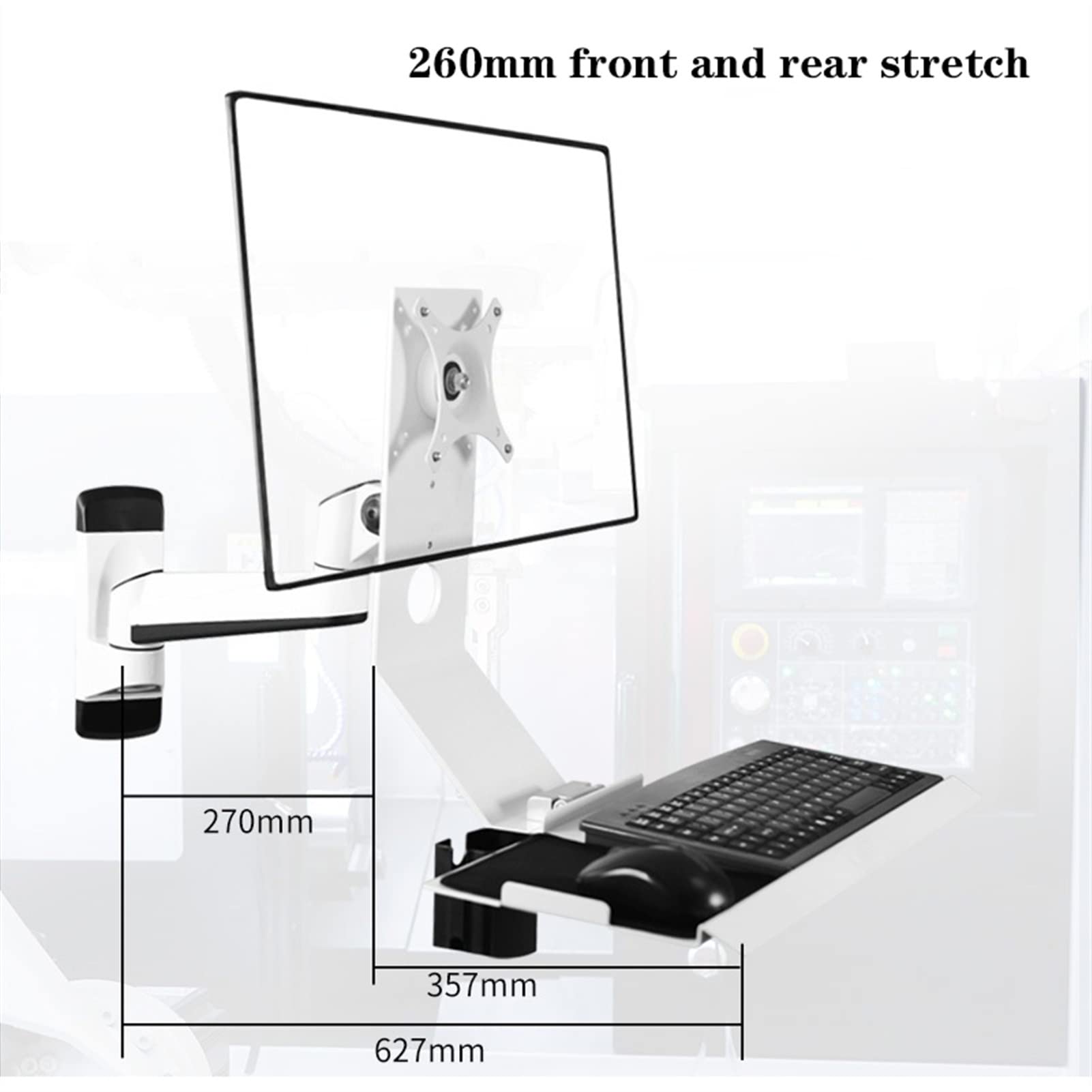 TOMYEUS Arm Mount Wall Mount Workstation - Full Motion Standing VESA Mount Arm, Adjustable Mechanical Monitor Stand with Keyboard Tray Arm, Ergonomic Wall Mounted Desk Monitor Stand - Monitor Arm 5