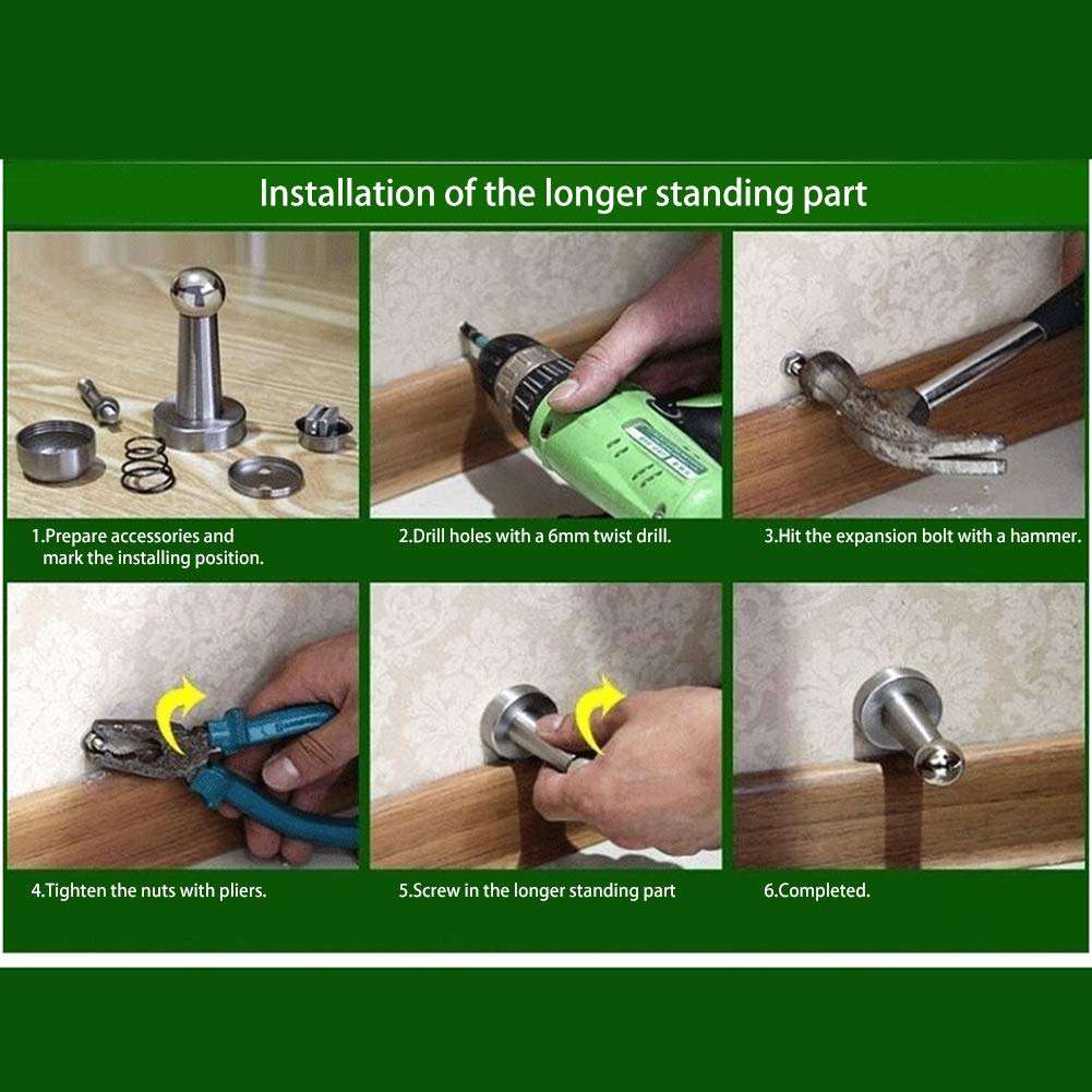 Door Stopper,Magnetic Door Stop,3.8 inch Extra Long Door Stop Wall Protector, Soft-Catch Stainless Steel Door Catch,Heavy Duty Door Holder, Brushed Modern Solid Rigid Floor Door Stopper 1Pack 6