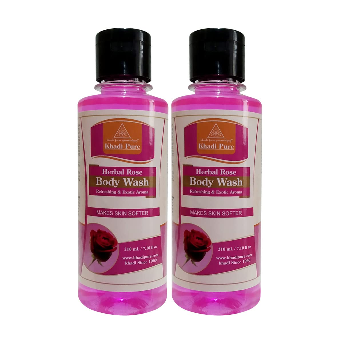 Khadi Pure Herbal Rose Body Wash, 210 ml (Pack of 2)