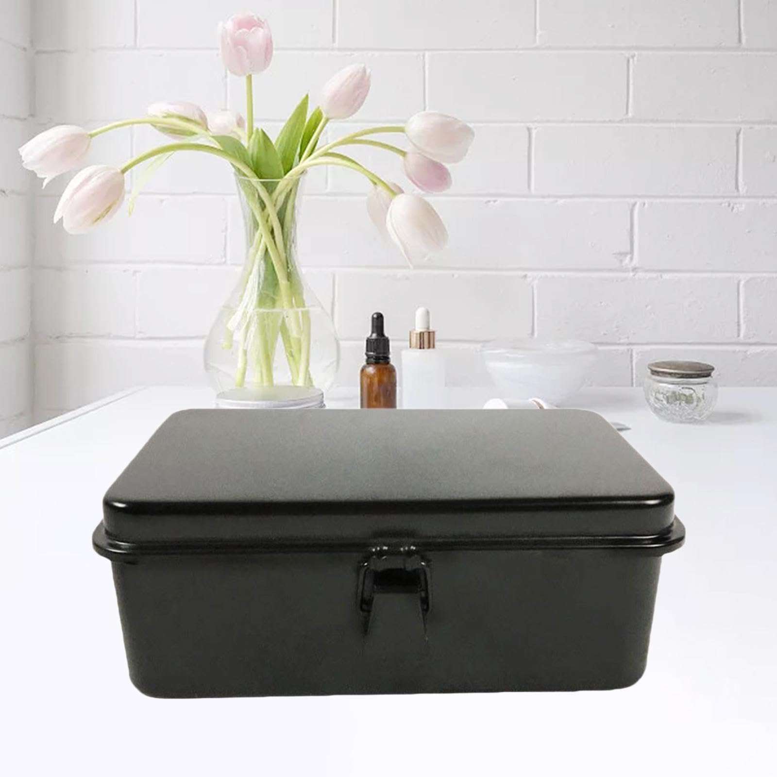 YWJLQH Iron Storage Box Tool Box Seals and Notes Organizer Storage Container for Handbook, Black 3