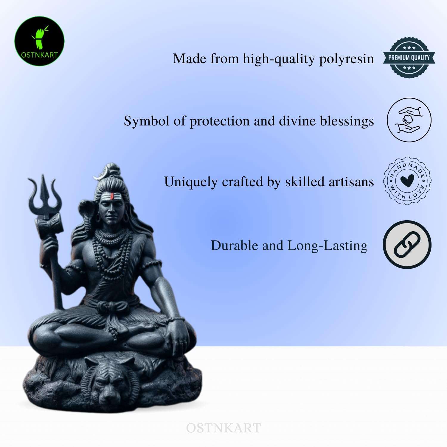 OSTNKART Shiva Statue Car Dashboard Idol 3.5 Inch Black, Resin Shiv Ji for Birthday,Annivesary, Home & Office Pooja Room,Living Room Show Piece New House Warming Gift (Size: L-7 x W-5 x H-9 cm) 5