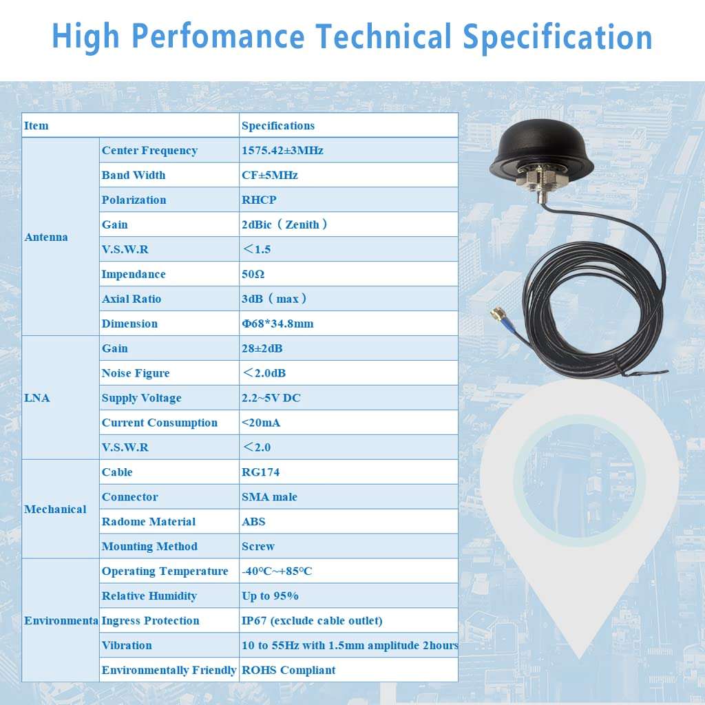 MASWELL Professional GPS Active Semisphere Antenna, M20 Screw Mount, SMA Male, 1575.42MHz 2