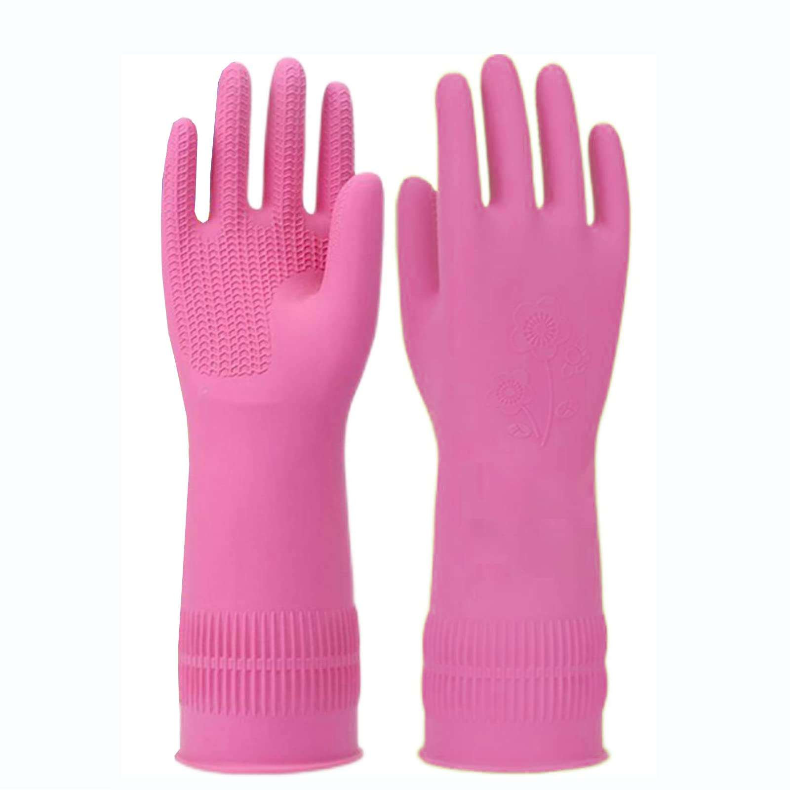 Cleaning Rubber Gloves,Reusable Dishwashing Gloves for Housework, Kichen, Bathroom (Pink(1 pair),S) 1