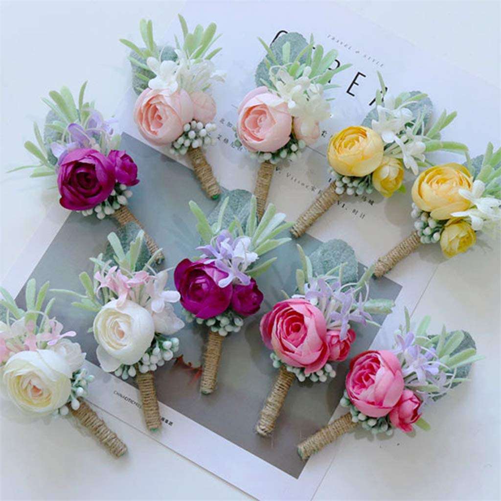 Fiwisora Bridal Corsage Orange Peony Buds Artificial Flowers Wedding Bridesmaid Wrist Corsage Flower Wristlet Greenery Plants Wristband for Wedding Prom Party Homecoming Orange Wrist Corsage 3