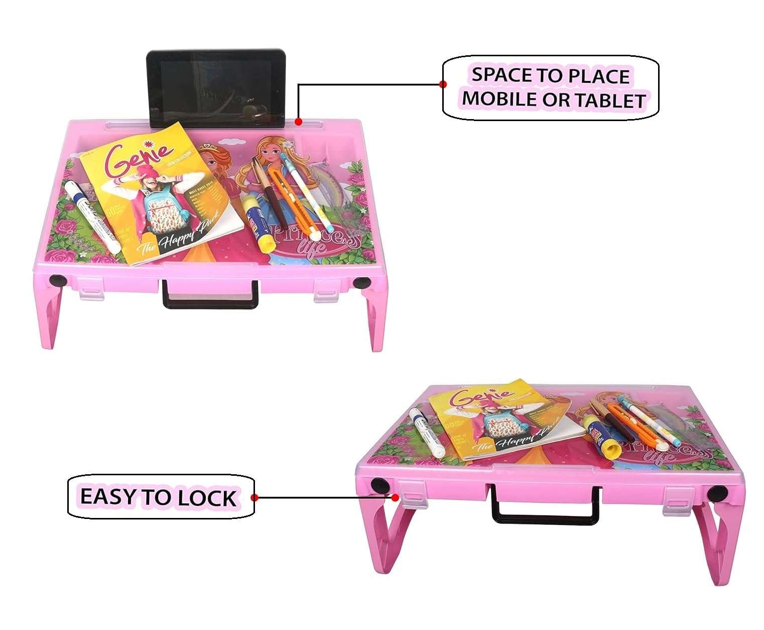 MOLTRES - Princess Life Multi-Utility Study Compack Desk | Food |Activity | Plastic Study Table | Easy to Carry | Light Weight (Light Pink) 6