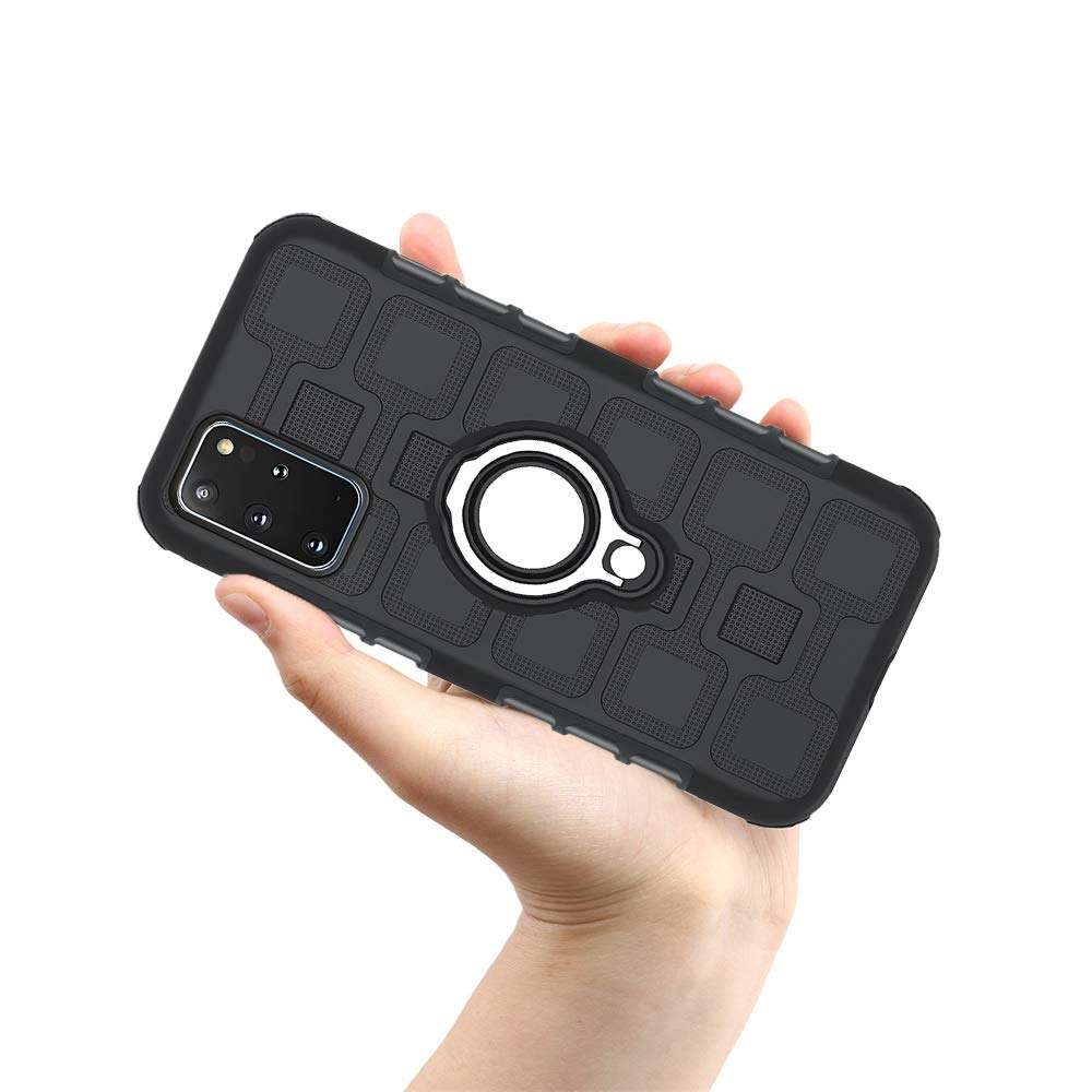 Phone Case for Samsung Galaxy S20 Plus Glaxay S20+ 5G with Tempered Glass Screen Protector Cover and Stand Ring Holder Hybrid Hard Cell Accessories Gaxaly S20+5G S20plus 20S + S 20 20+ G5 Cases Black 6