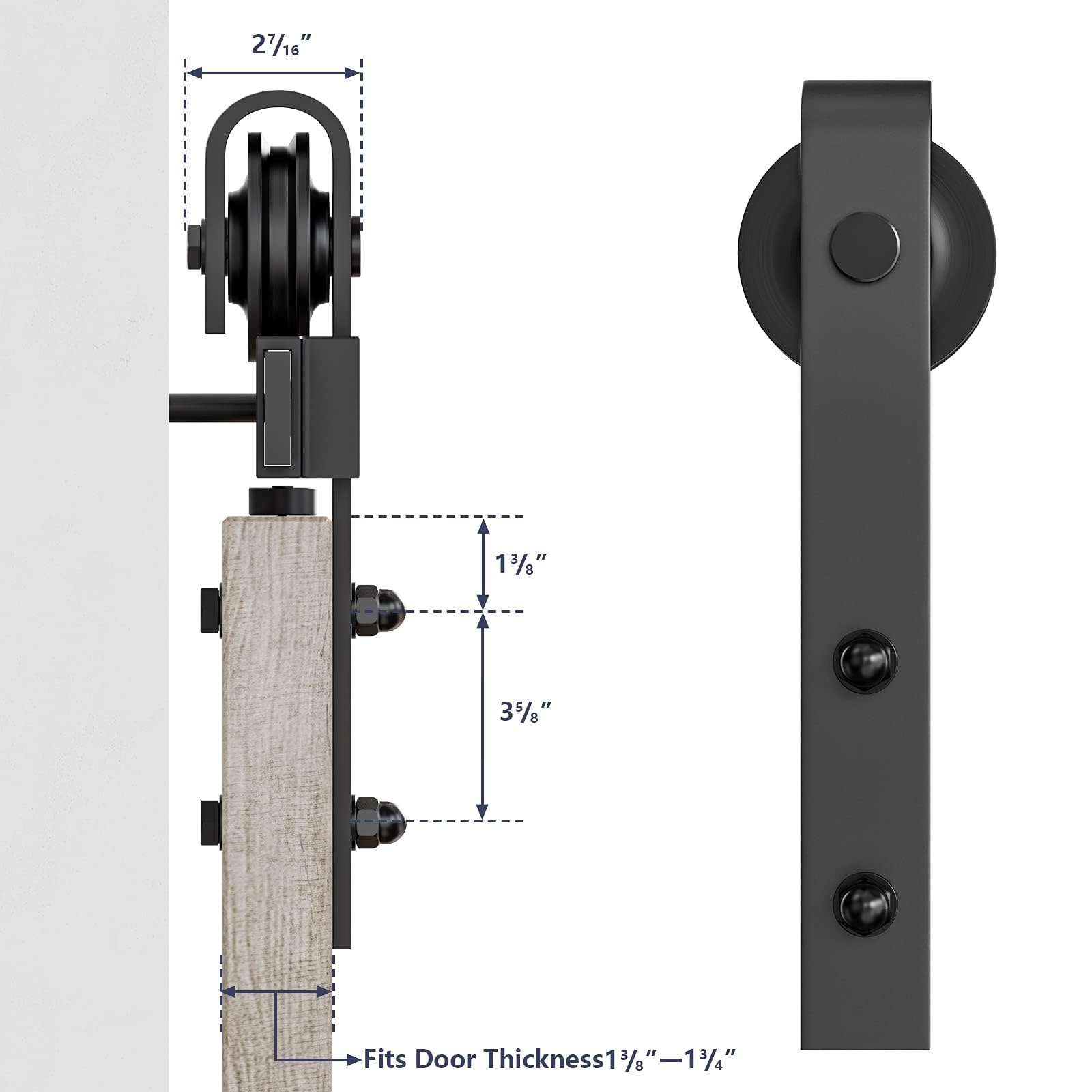 Homlux Sliding Barn Door Hardware Hangers Rollers 2pcs Compatible with All Barn Door - Fit 1 3/8-1 3/4" Thickness Door Panel(Black) 6