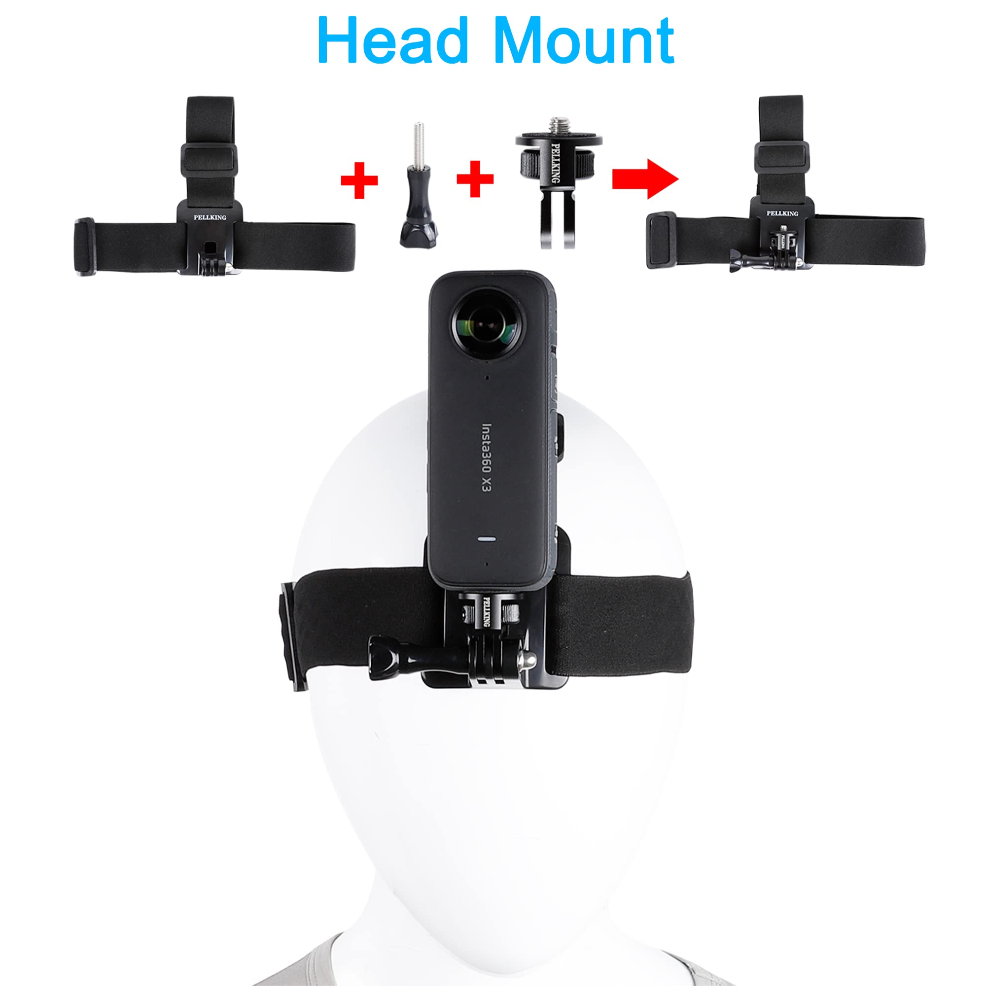 PellKing Accessories Kit for Insta360 ONE GO 3 X3 X2 X RS R, 4in1 Chest Strap Mount Harness/Head Mount/Neck Holder/Backpack Strap Mount for GoPro DJI Action Camera 5