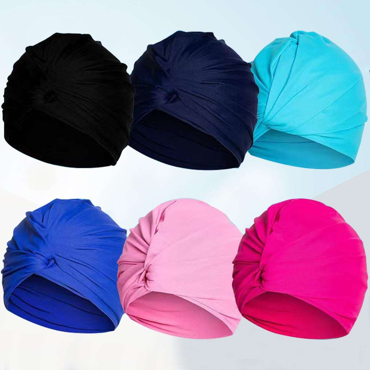 Ewanda store Colorful Pleated Extra Large Nylon Cloth Swim Cap for Women Swimming,Swimming Cap Comfort Hot Spring Bathing Caps for Adult Men Women Long Hair,Dark Blue 5