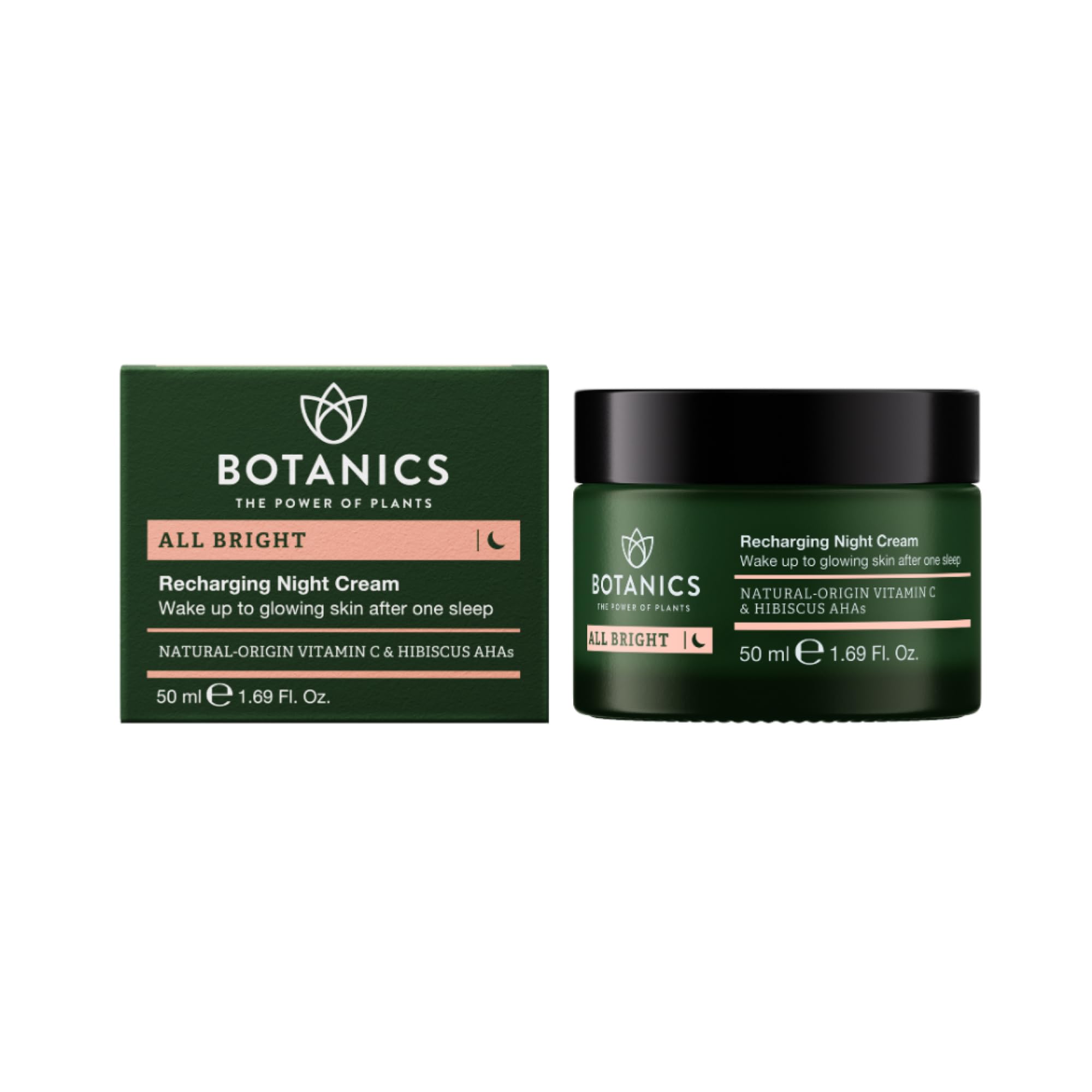 Botanics All Bright Recharging Night Cream - Vitamin C Face Moisturizer with Hibiscus AHA for Glowing Skin - Hydrating & Smoothing - Vegan & Cruelty-Free Face Cream for Women & Men (1.69 Fl Oz) 1