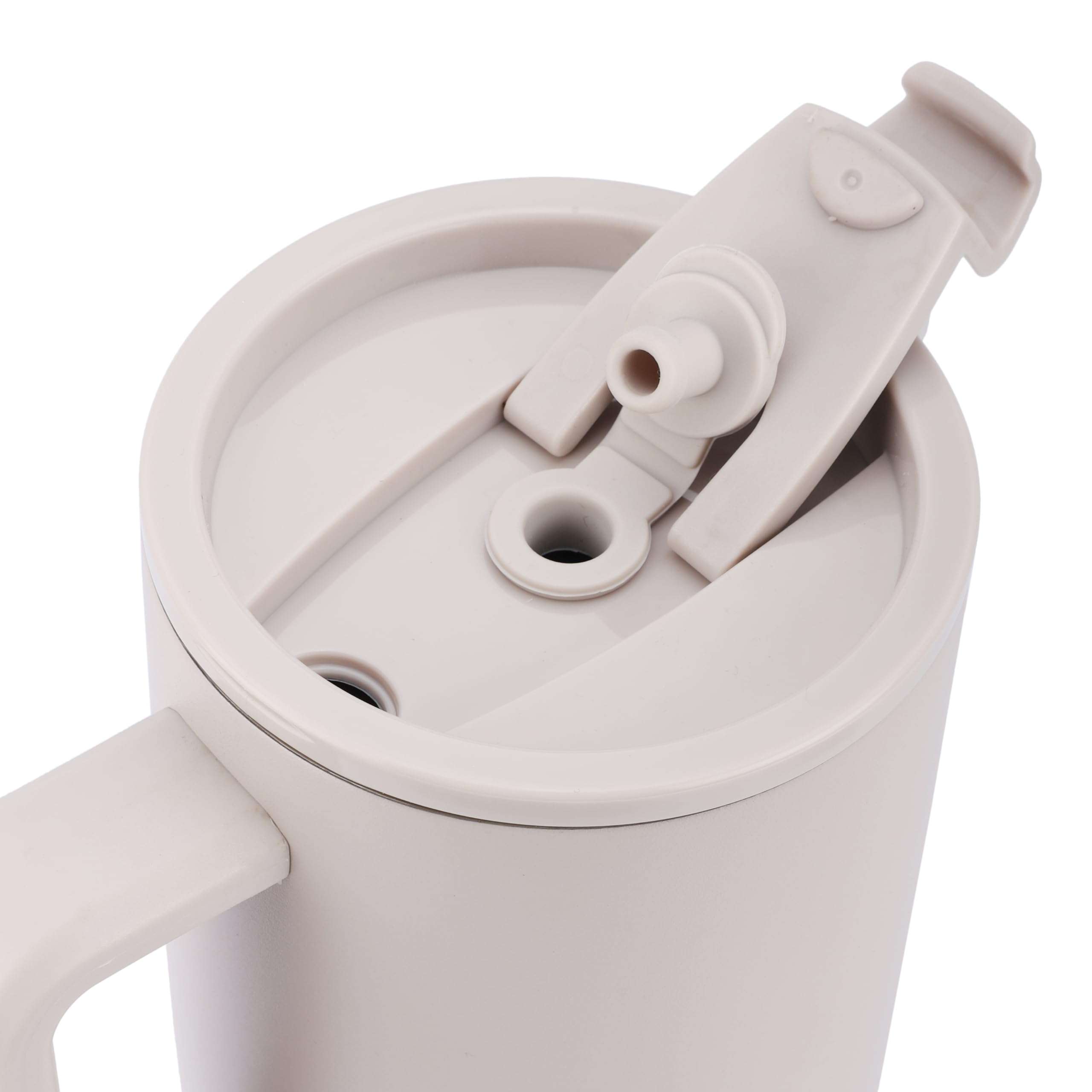 House of Quirk 1200ML Tumbler with Handle and 2 Straw Flip Lid, Stainless Steel Large Water Bottle Gifts for Women Men Him Her (Oat) 4