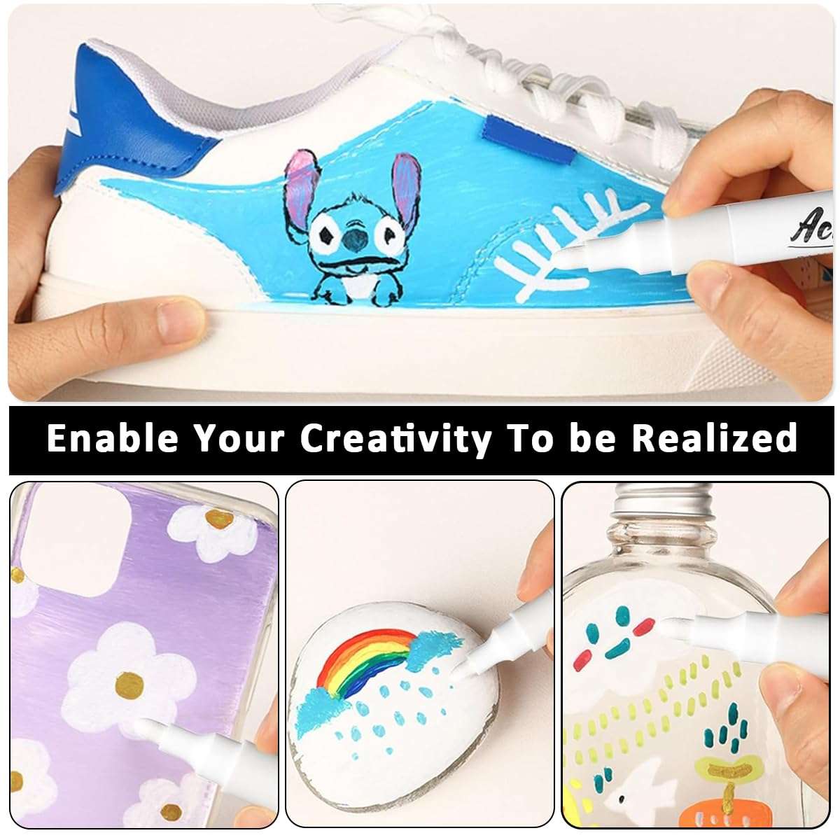 HASTHIP® White Acrylic Paint Pens (8 Pack 2mm), White Sharpie Permanent Marker Pen Set Waterproof Smudge Resistant Quick Dry Mark Pens, for Plastic Leather Glass Stone Metal Canvas Ceramic Marker 6