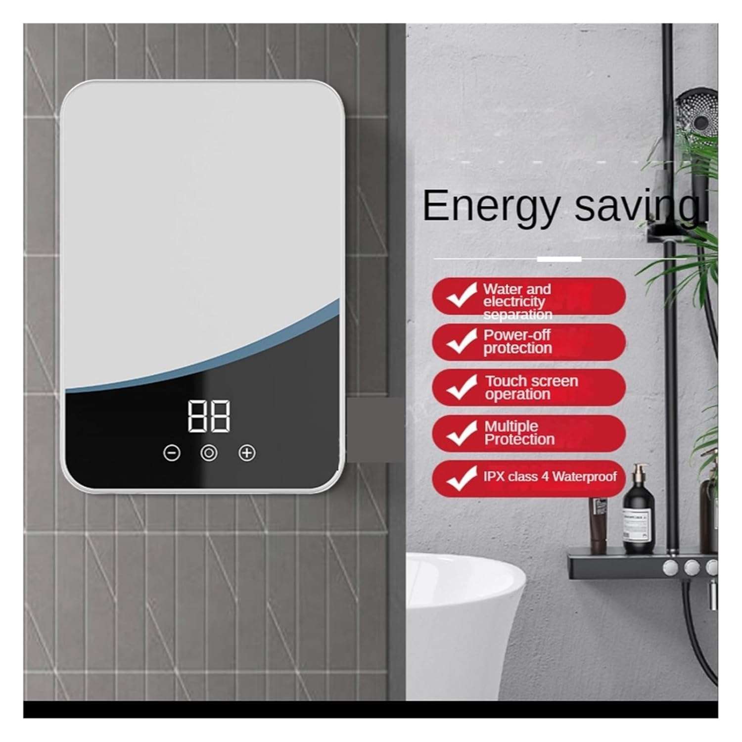 Drumstone (𝐍𝐄𝐖 𝐖𝐈𝐓𝐇 𝟏𝟗 𝐘𝐄𝐀𝐑𝐒 𝐋𝐈𝐌𝐈𝐓𝐄𝐃 𝐖𝐀𝐑𝐑𝐀𝐍𝐓𝐘) Instant Electric Water Heater – LED Touch Panel, Rapid Heating & Temperature Control for Kitchen & Bathroom Use 6