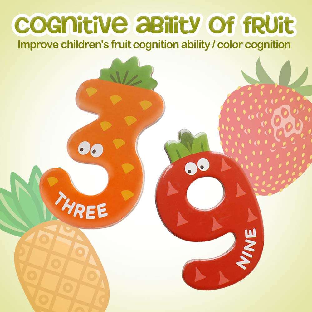 JCREN Jumbo Magnetic Fridge Magnets Stick Colorful Number Fruit Shape Math Learning Toy Set Preschool Recognition Counting Refrigerator for 3 4 5 Year Old Toddler Kids Boy Girl Gift 4