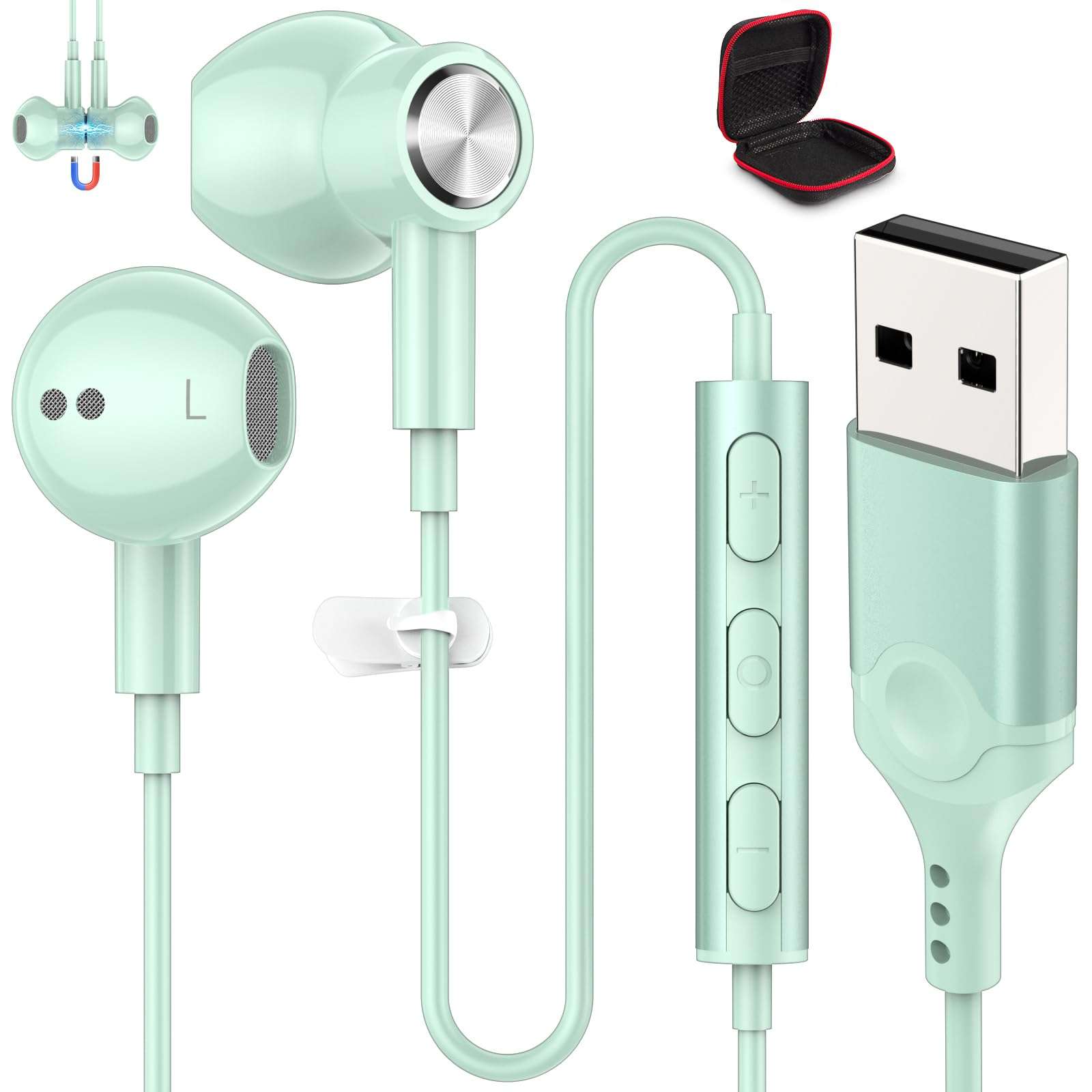 USB Headset with Microphone for PC 7.5 Ft Cable, USB A Headphones for Computer, Wired USB Earbuds Over Ear with Hook Mute Stereo Noise Canceling Cord Earphone for Laptop Dell Lenovo Surface PS5 Switch 1