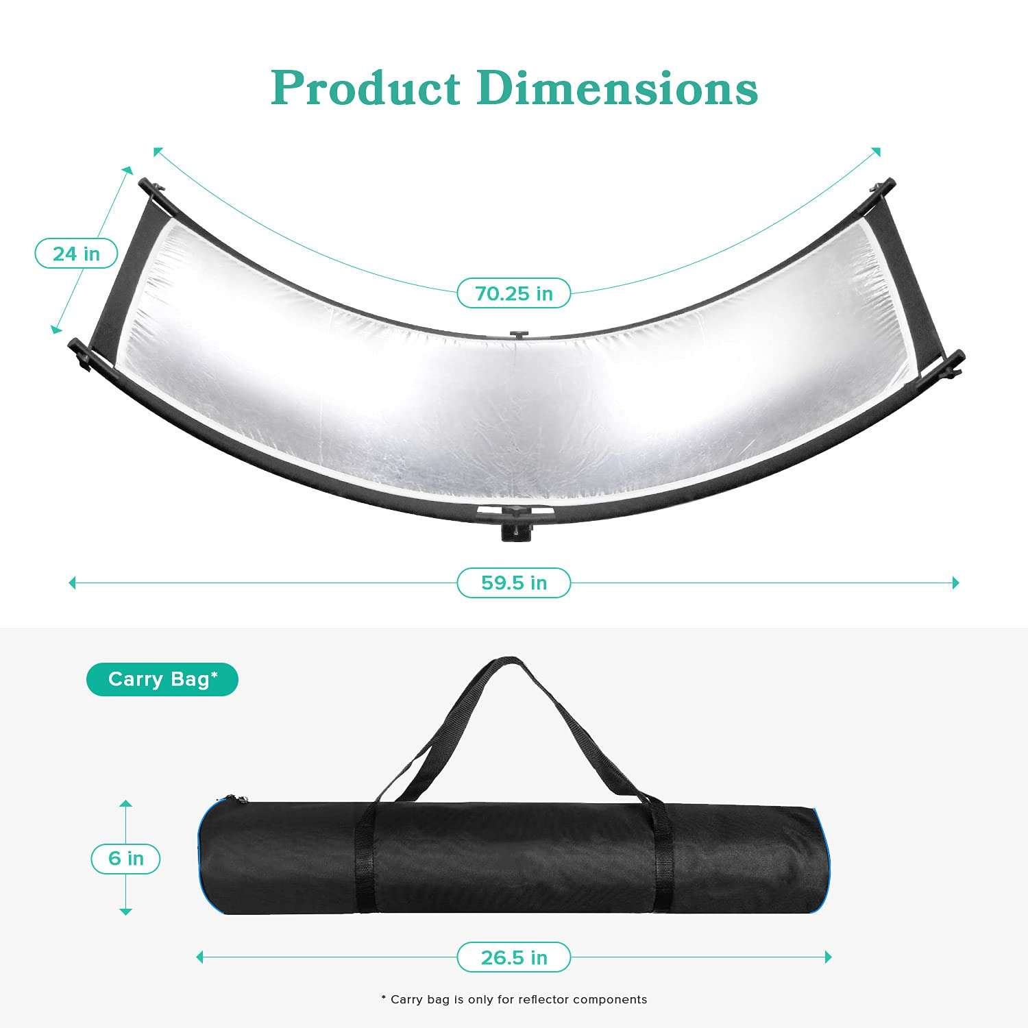 LimoStudio Clamshell U Shaped Light Reflector/Diffuser Kit 70"x24" Curved Photo Reflector for Photo Video Studio with Black/Silver/White/Gold, Carry Bag, AGG3234 5