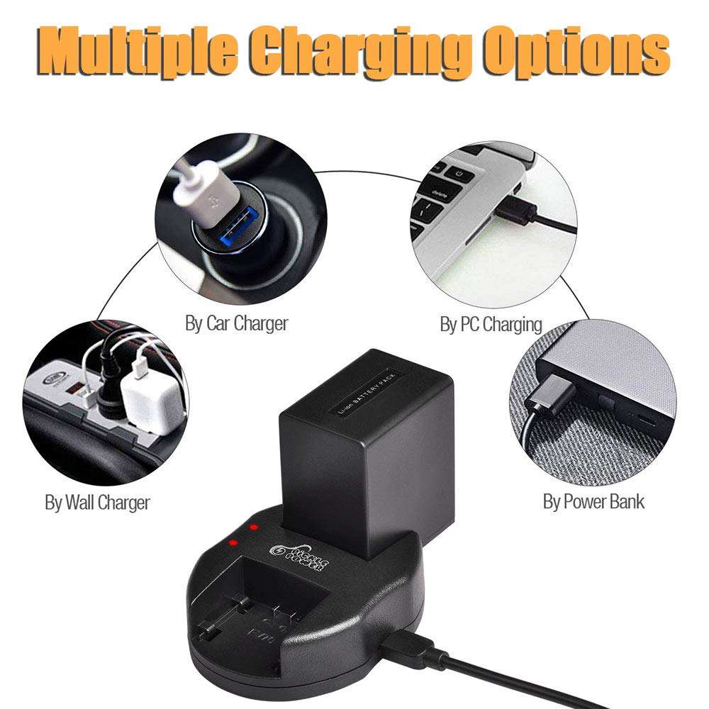 Pickle Power NP-FV100 Battery and Dual Slots USB Charger Compatible with DCR-SR15, SX44, SX45, SX63, SX65, SX83, SX85, FDR-AX100, HDR-CX105, CX350V, CX360V, CX550V, CX560V, CX700V, PJ10, PJ30, PJ50 6