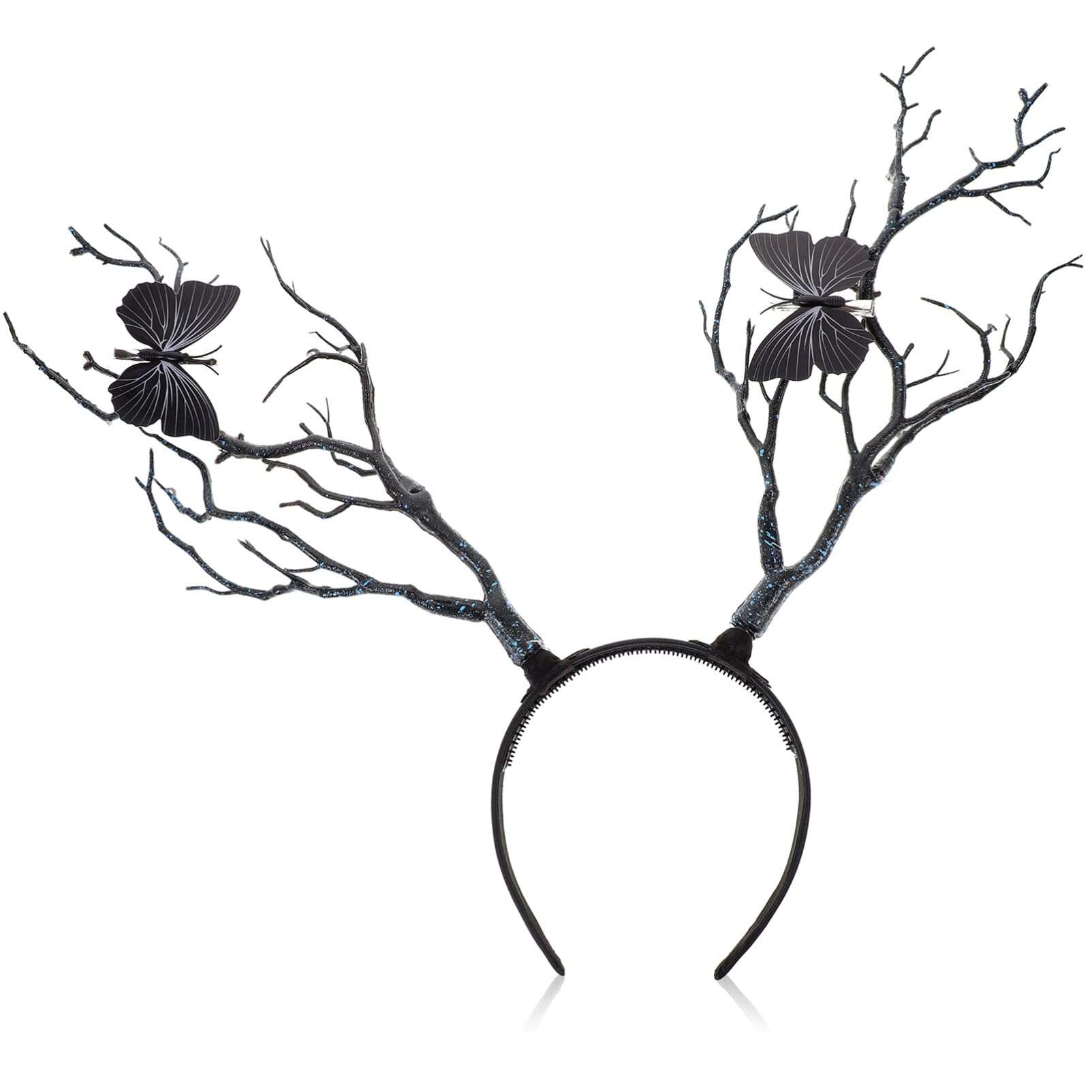 Healvian Tree Branches Antler Shaped Headdress,Deer Antler Headbands,Tree Branches Butterfly Headband,Fairy Witch Goddess Headdress,Halloween Cosplay Costume Headpiece Decor 1