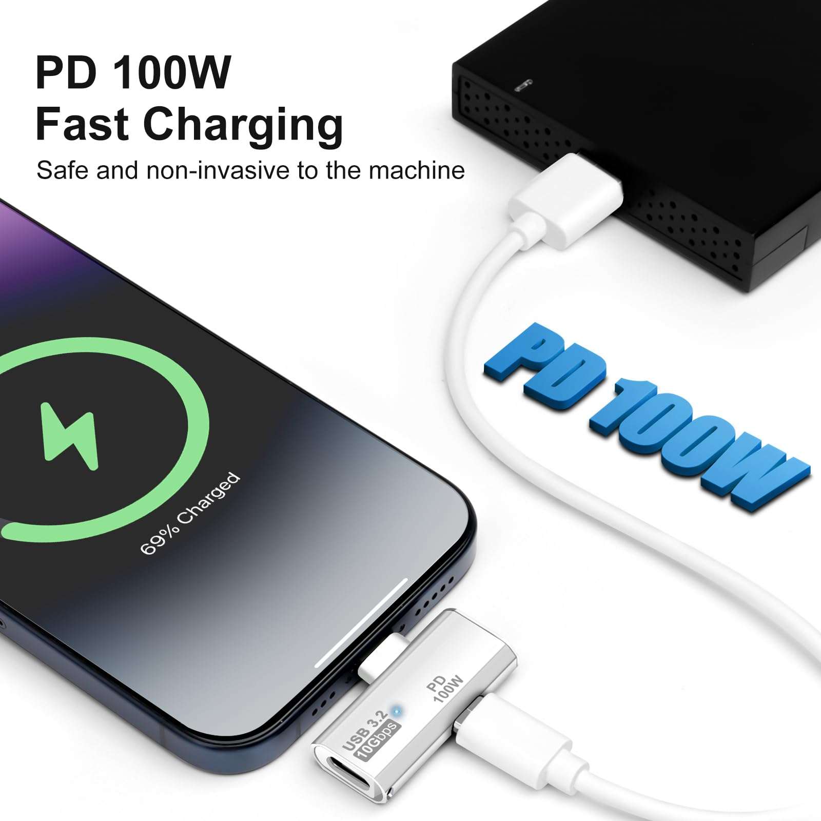 Seminer USB-C OTG Adapter - Type-C 100W PD Charging, Dual USB-C Splitter for iPhone 15 Pro Max, Google TV Chromecast 2020, MacBook, Samsung Galaxy S22/S23 (White) 3