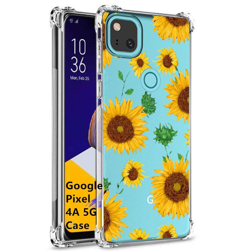 Redku for Google Pixel 4A 5G Case (Not Fit 4G)，Slim Four-Corner TPU Airbag Shock-Absorbing Drop-Resistant Silicone Soft Phone Case for Google Pixel 4A 5G (Sun Flower) 1