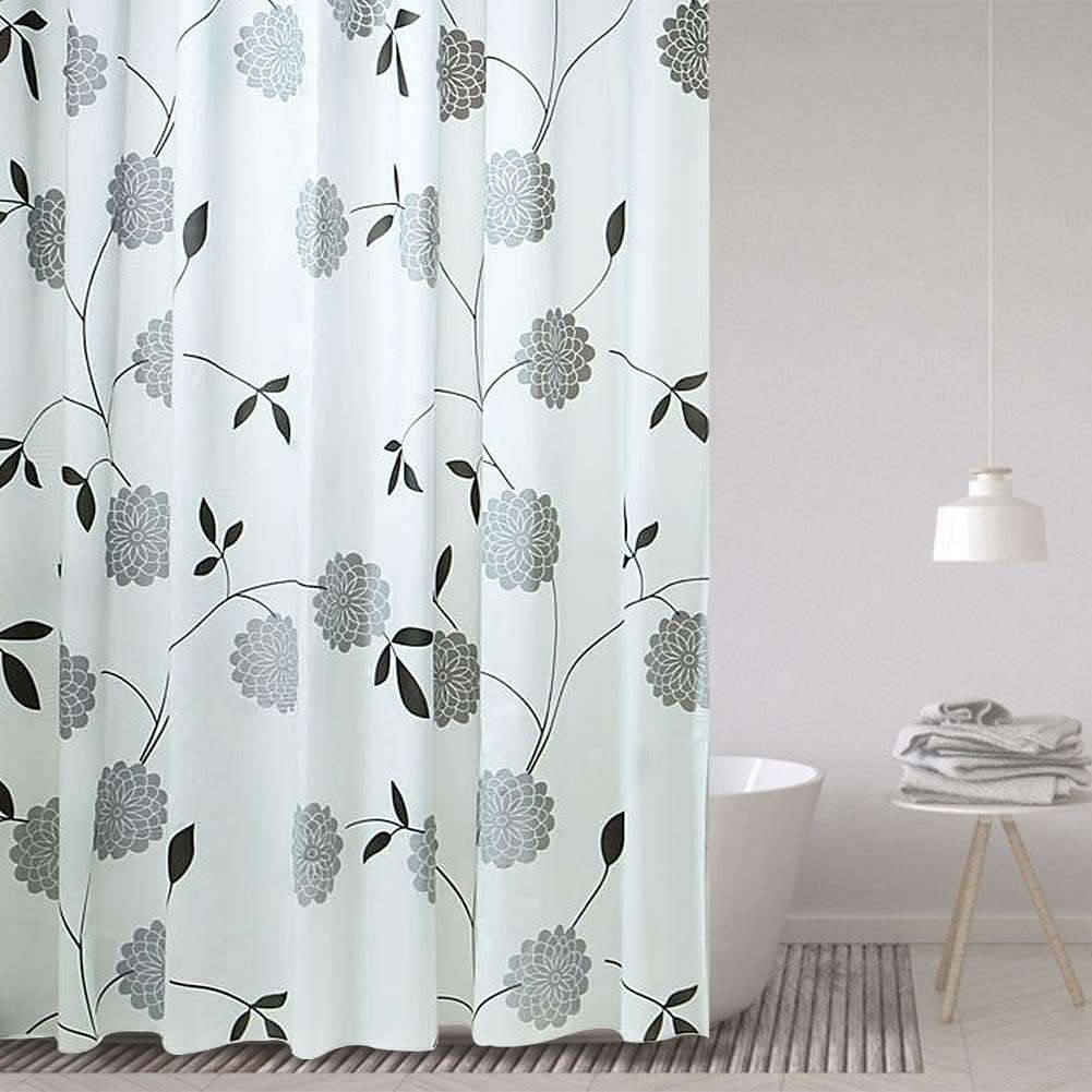 HOMELEE DEKOR Floral Blackout 7 feet Eco Friendly 100% PEVA Heavier Quality Waterproof Shower Curtains with 12 Hooks | Bathroom | Bathtub | Window | Curtain Restroom|180x210 Cm, Black And White 1