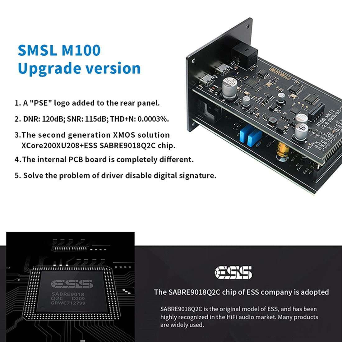 SMSL M100 USB DAC AK4452 DSD512 32Bit/768kHz Coaxial Optical OTG Input AUX Power Hifi Audio Decoder (Black) 3