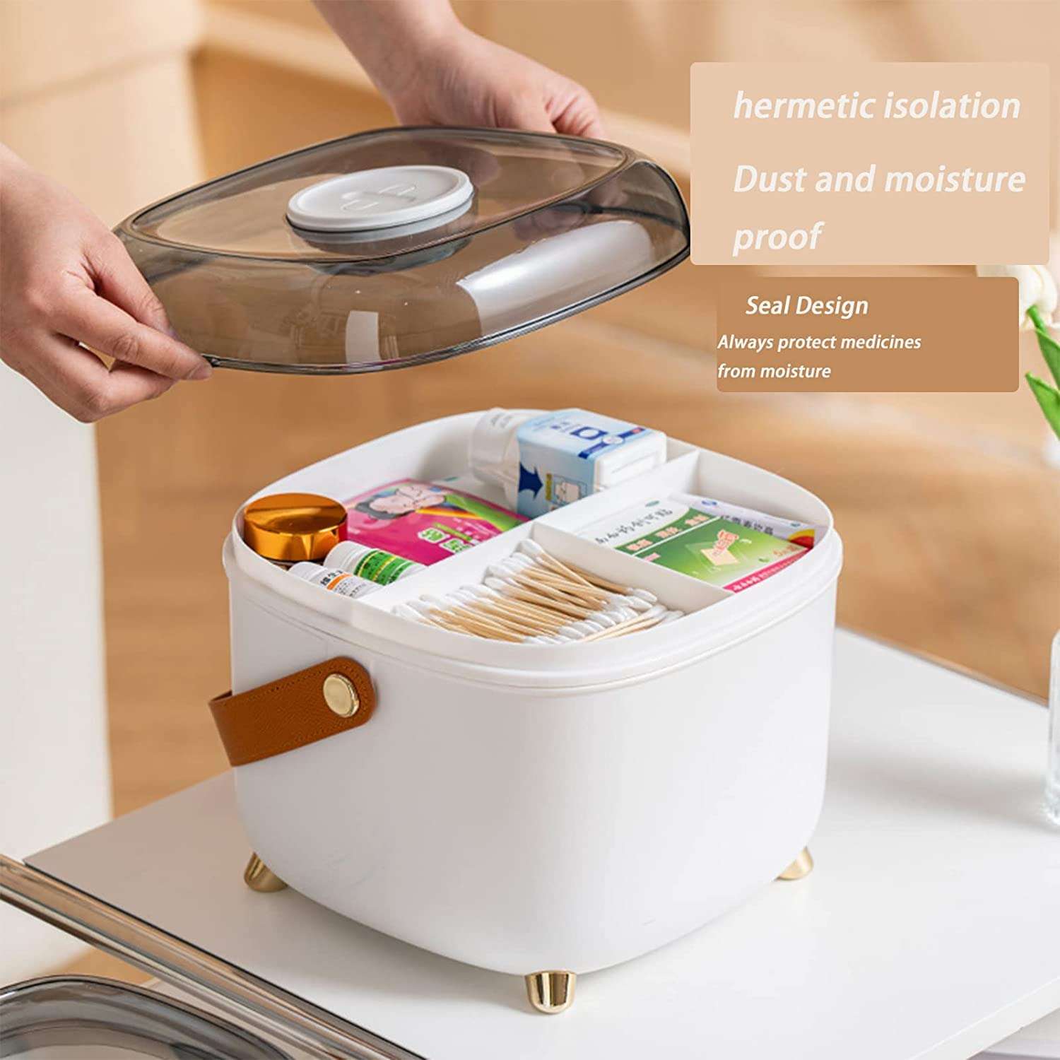 Rhyhorn Family Plastic Medicine Box, Household First-Aid Kit, First Aid Storage Box with Carry Leather Handle Medicine Box for Travel, Car, Home (GREY) 6