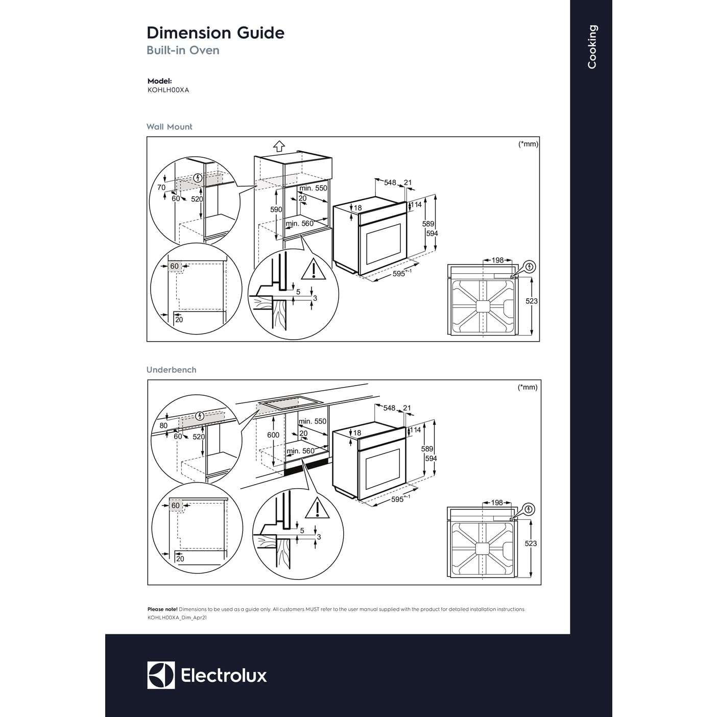 Electrolux 68L 60cm Built-In Oven with 5 Functions, UltimateTaste 300, Glass, Black, KOHLH00KA 3