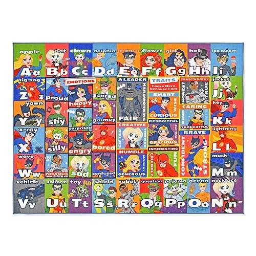 KC Cubs DC Super Hero Rug - ABC Alphabet - Traits & Emotions Playrug - Educational & Learning Carpets - Children’s Play - Rectangular Kids Play Carpet - Toddlers 2 & Up - Playroom, Classroom, Bedroom 1