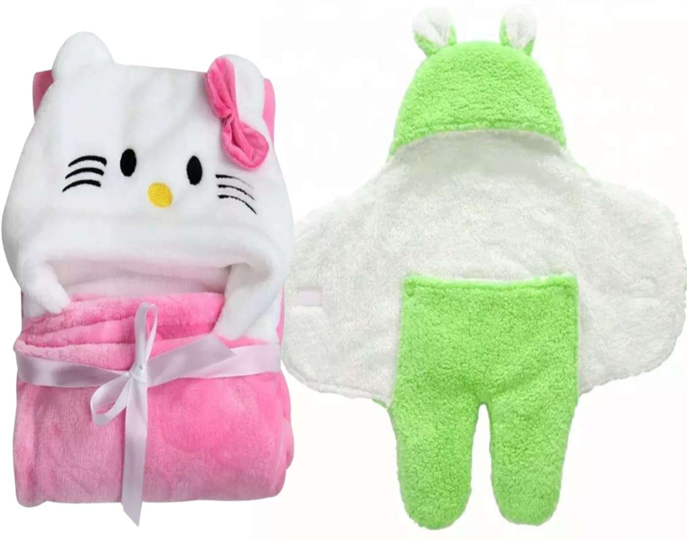 BRANDONN Baby Blankets New Born Combo Pack of Hooded Wrapper Sleeping Bag and Baby Bath Towel for 0-6 Months Baby Boys and Baby Girls Pack of 2 1