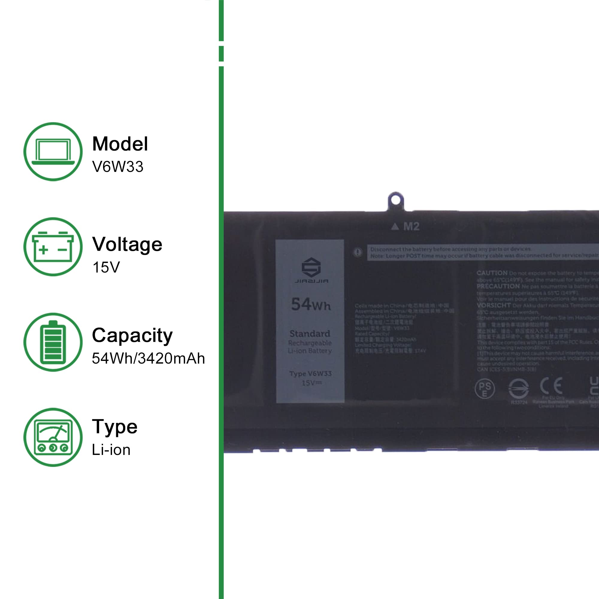 JIAZIJIA V1P4C FMXMT Laptop Battery Replacement for Dell Chromebook 13 3380 Inspiron Chromebook 7486 Series Notebook VIP4C 0FMXMT 7.6V 56Wh 7000mAh 2