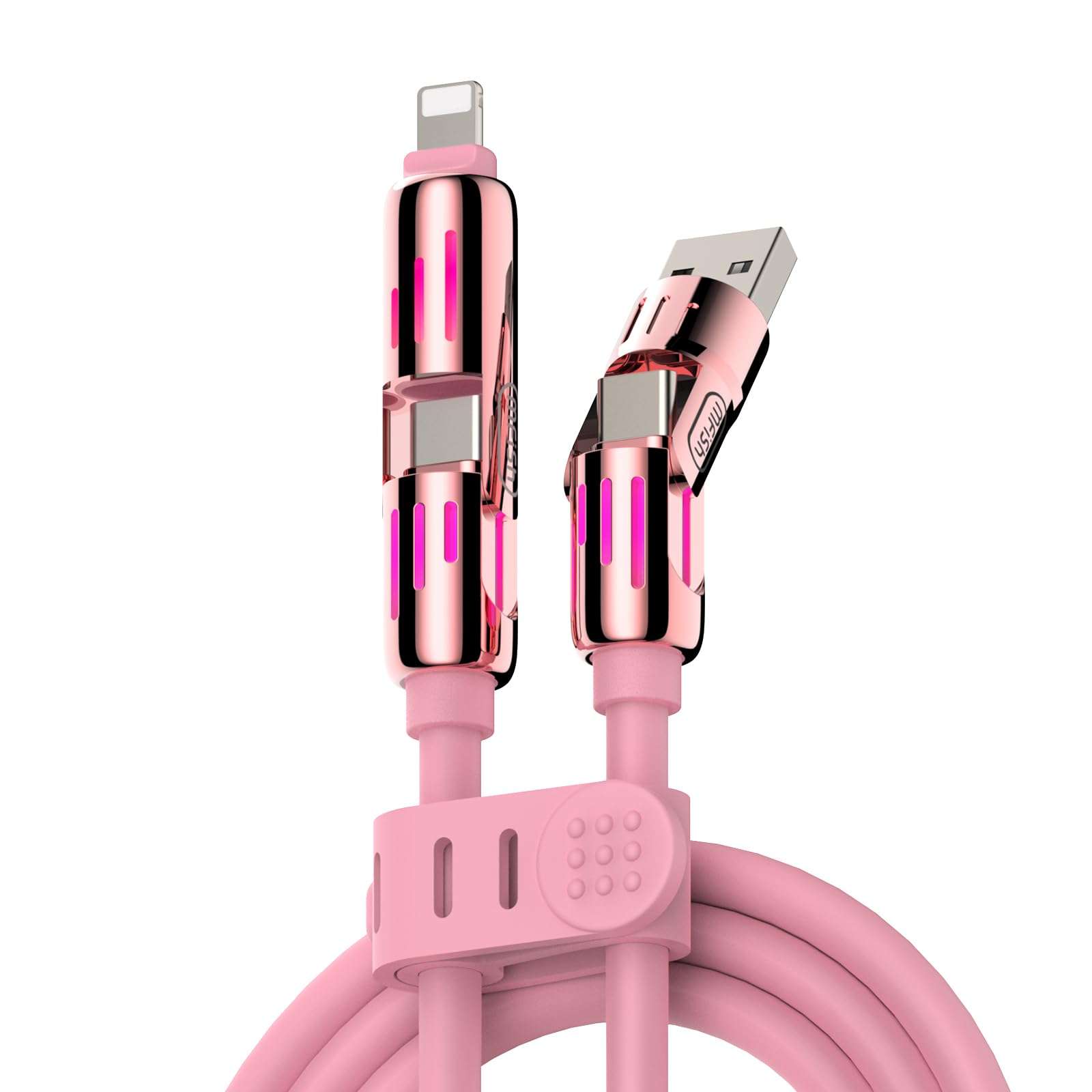 MFish 4-in-1 Multi USB Charging Cable -MAX 240W Fast Charging/Charger Cord with USB A+Type C for iPhone 16/15 14 13 iPad Samsung Galaxy MacBook iPad Tablets and More (Pink, 6.6Ft) 1