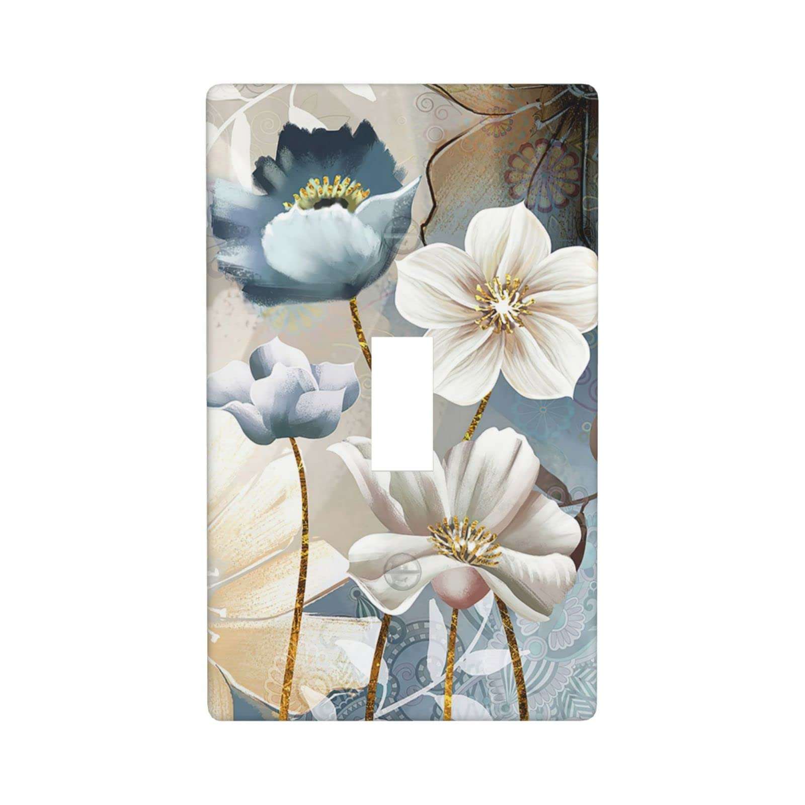Flower 1-Gang Single Toggle Wall Plate Decorative Light Switch Cover for Kitchen Bedroom Bathroom Farmhouse Switches Faceplate White Blue 1